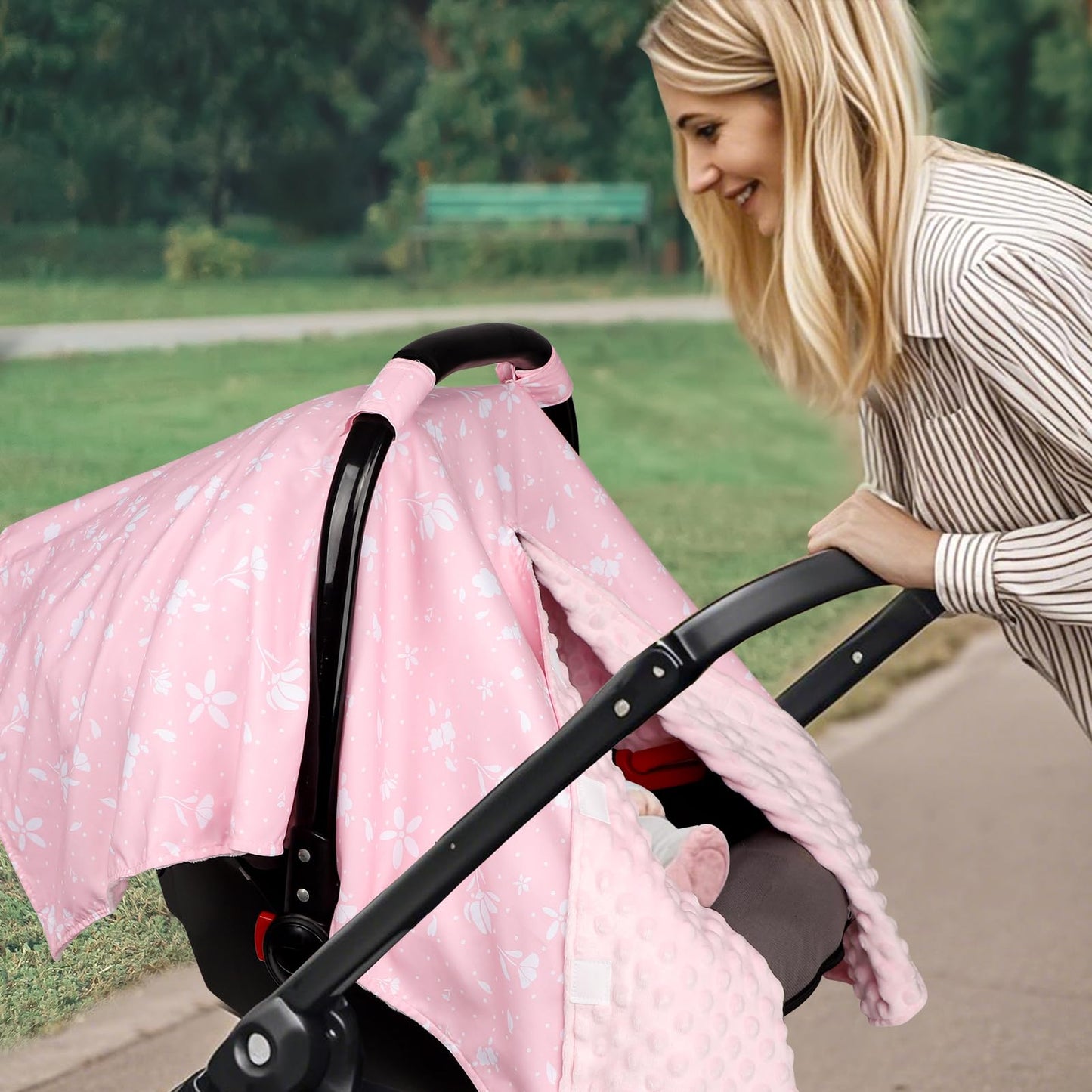 ManFaiSky Car Seat Cover Baby, Soft Carseat Covers Baby Girl, Multi-Use Nursing Cover & Infant Carseat Canopy, Pink