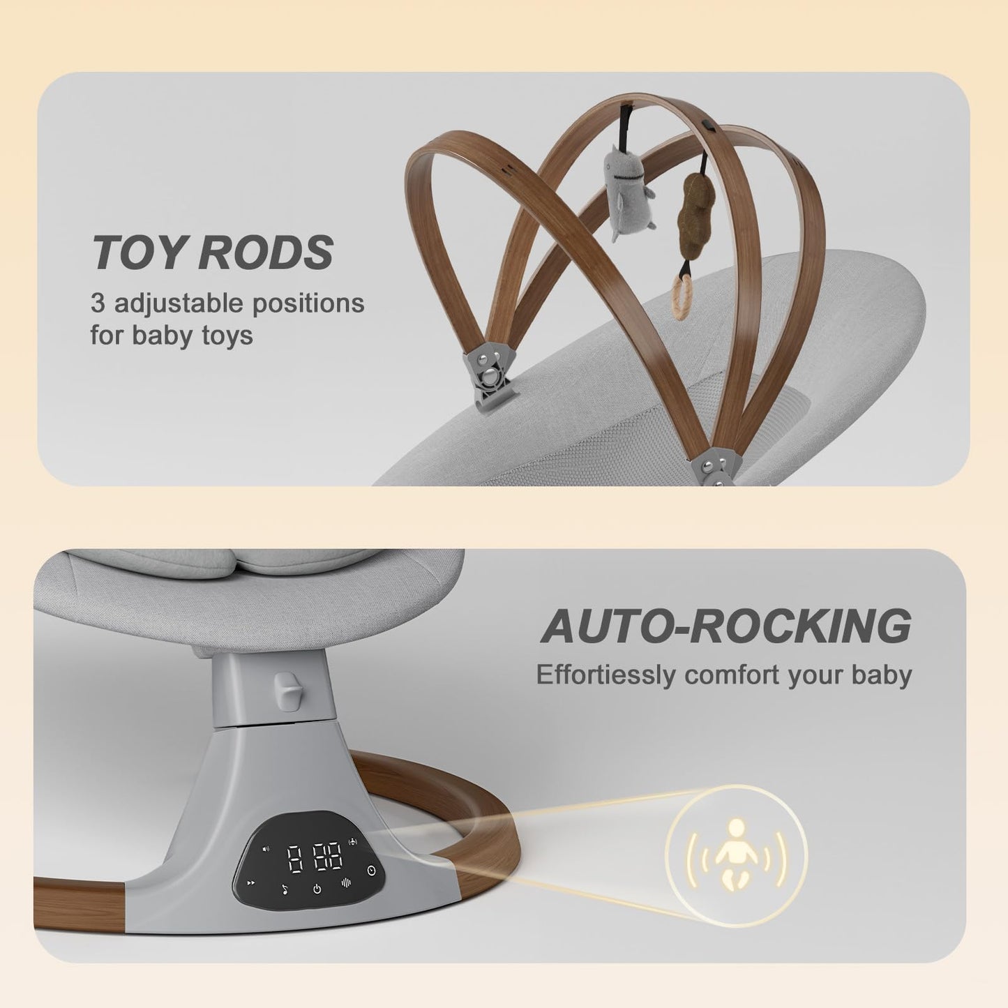 Baby Swings for Infants, Monamii Baby Swing, Bluetooth Infant Swing with Music Speaker, 5 Speeds and Remote Control, Indoor & Outdoor Use (Beige)