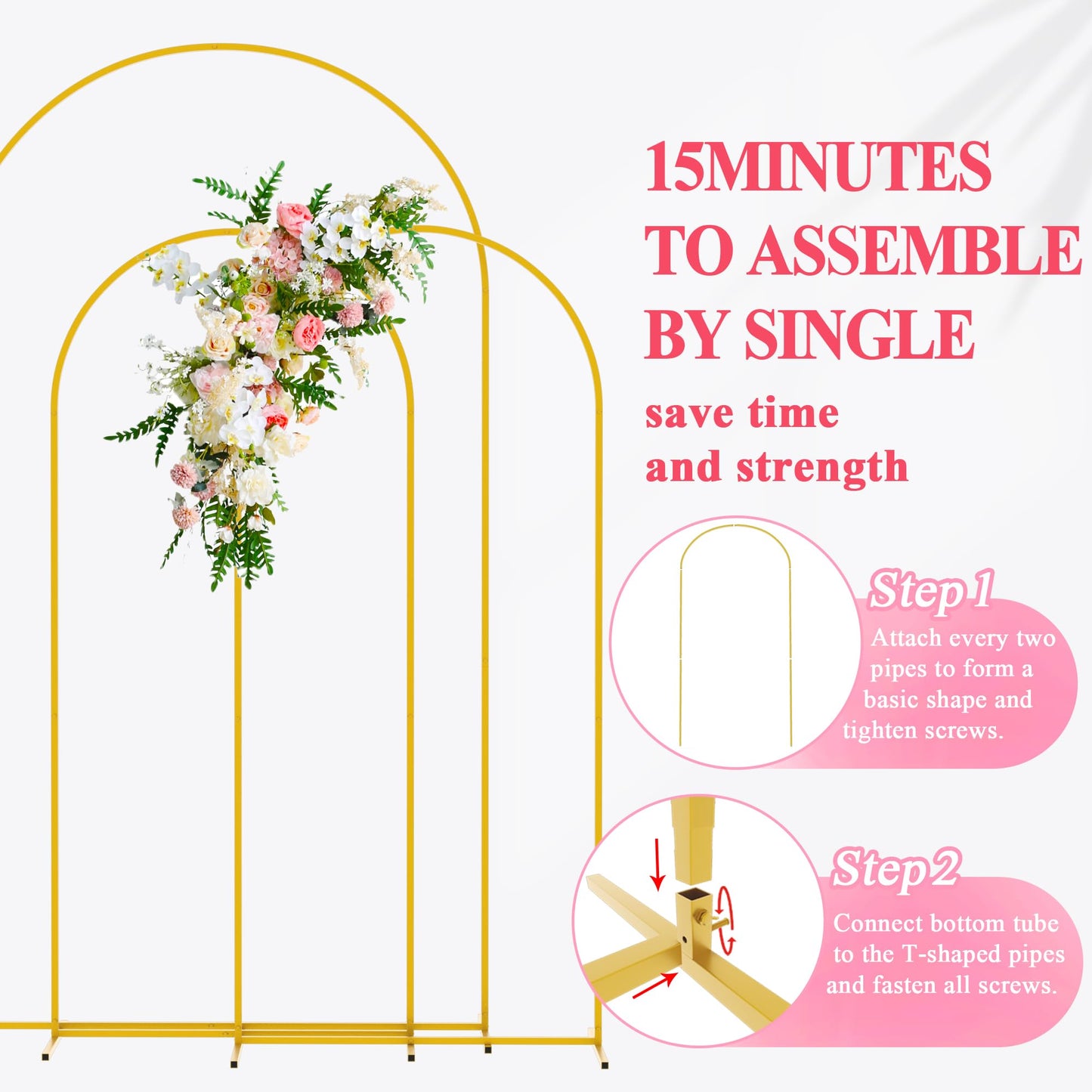 Wokceer Wedding Arch Backdrop Stand 7.2FT, 6.6FT White Metal Arch Stand Set of 2 for Birthday Party Wedding Ceremony Baby Shower Graduation Decoration