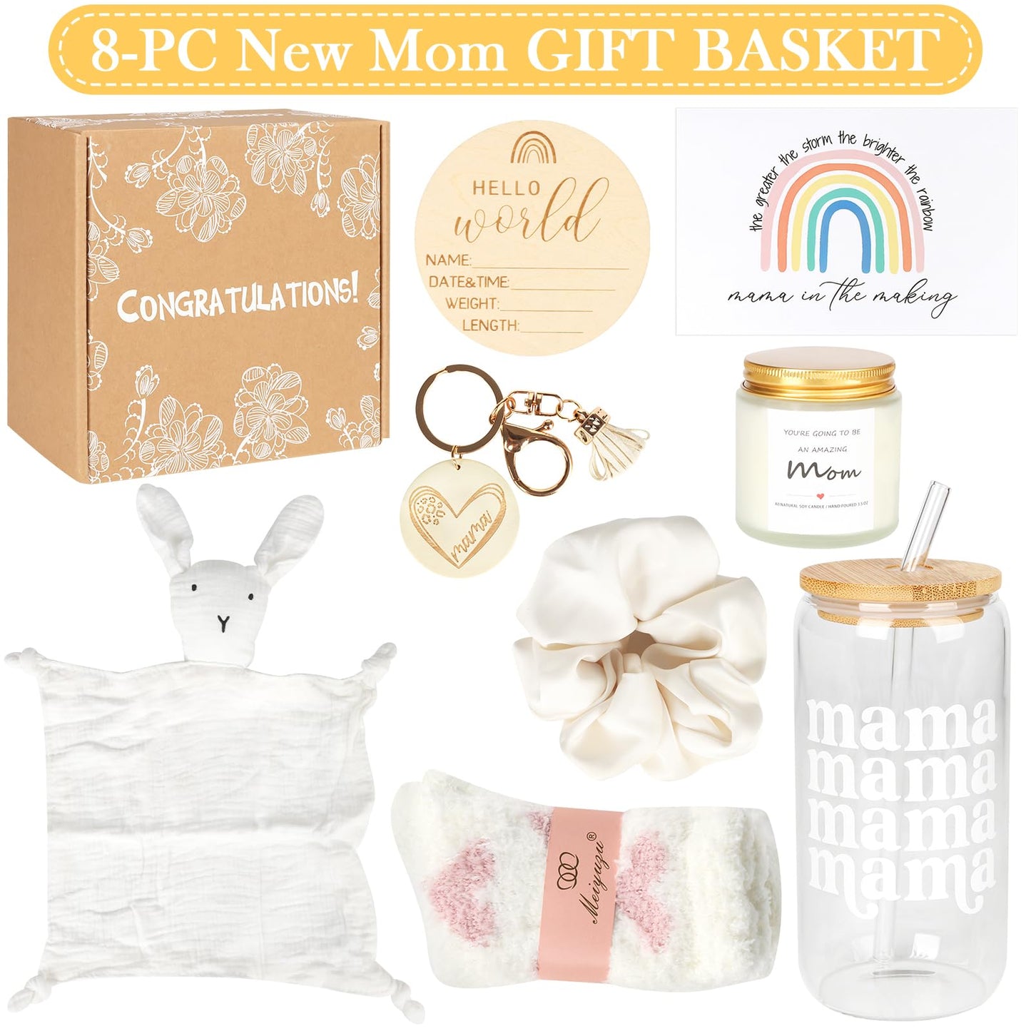 New Mom Gifts Box, Pregnancy Gifts for Expecting Mom, Gift Basket for Girls Boys, Postpartum Gifts for First Time Moms, Cool Gifts for New Mom After Birth, New Mom Care Package After Baby