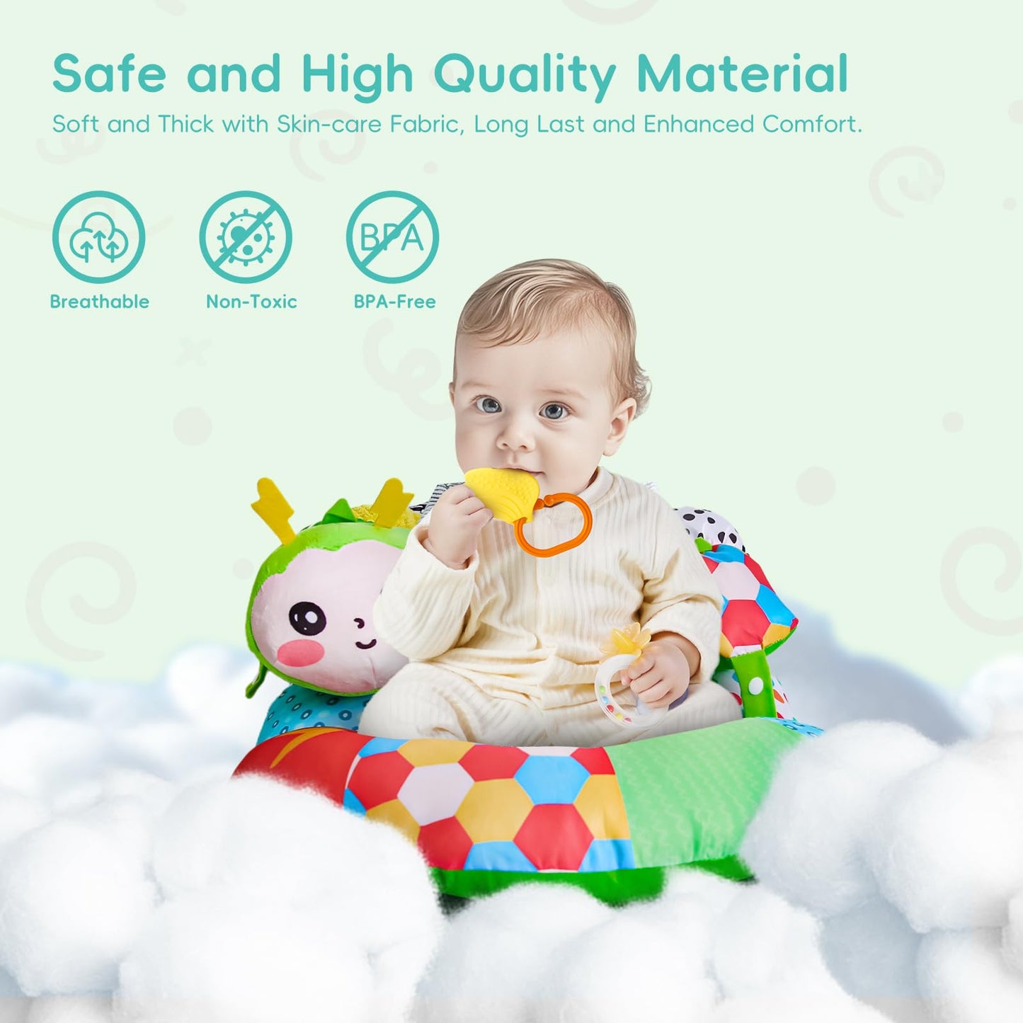 3-in-1 Tummy Time Pillow for Baby 0-6 Months, Detachable Caterpillar Tummy Time Playmat for Newborns, Soft Baby Toys 0-3-6-12 Months, Play Mat for Babies Boy Girl