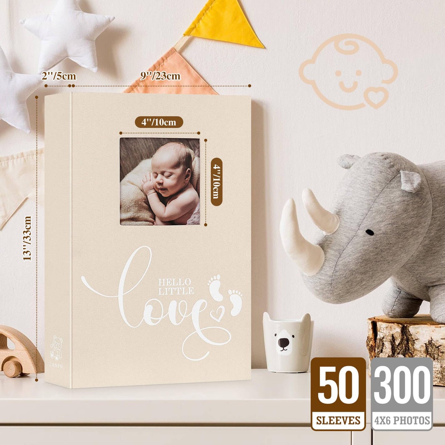 Lanpn Baby Photo Album 4x6 600 Pockets, Linen cover Newborn Bebe Memory Book Photobook Holds 600 Horizontal and Vertical Pictures, Picture Album with Front Window Gift for Boy Girl Baby Shower Pink