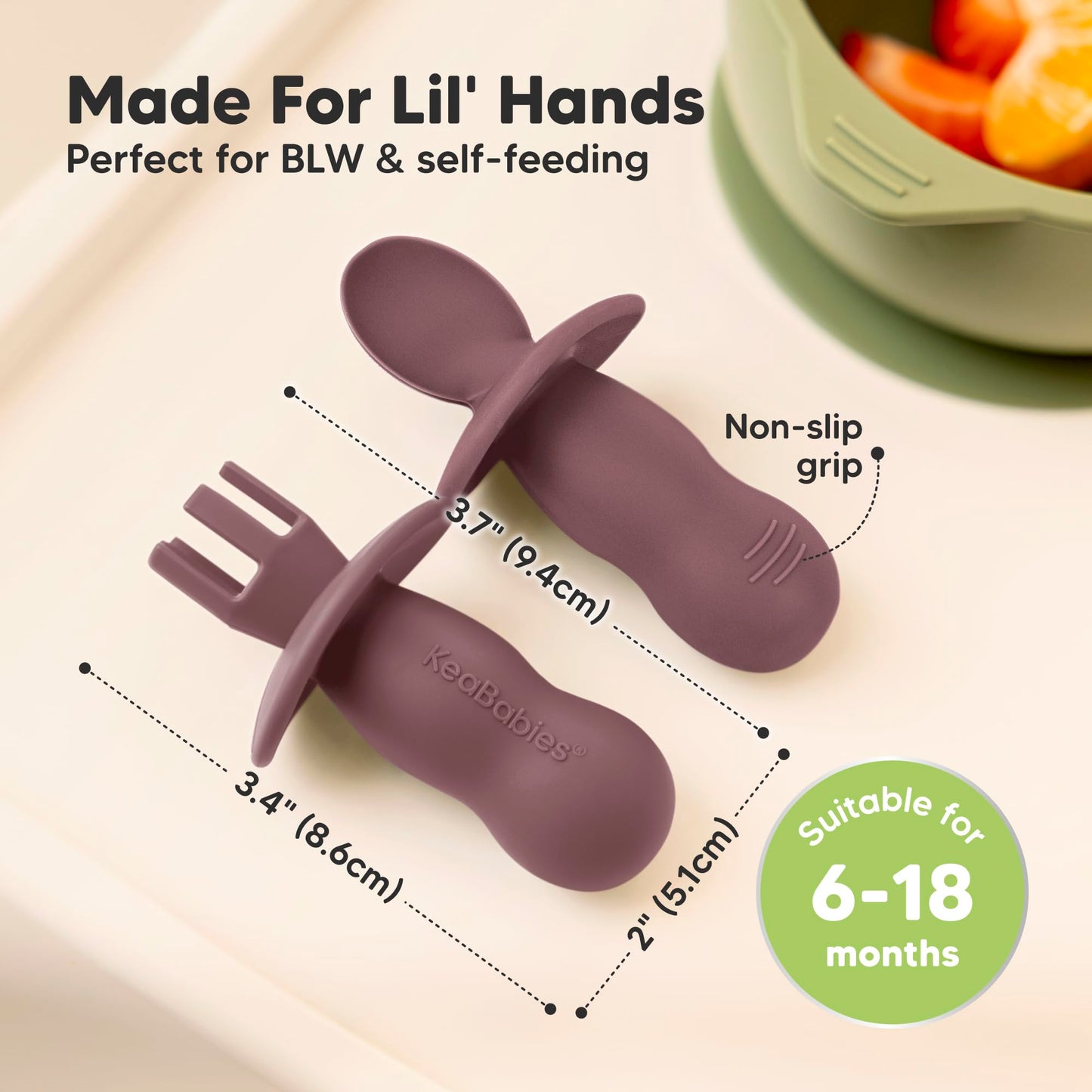KeaBabies 4-Pack Silicone Baby Spoons and Forks Set - Baby Led Weaning Utensils 6-12 Months, Self Feeding Toddler Spoon & Fork for Training, Teething, Easy to Hold, BPA-Free Silicone (Roseate)