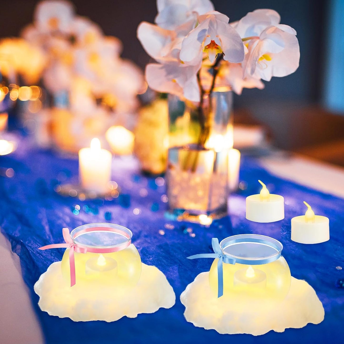 6 Set Cloud Baby Shower Party Table Centerpieces Cloud 30 oz Plastic Fish Bowls Cloud Candle LED with Hot Glue Gun for DIY Baby Shower Wedding Party Decorations Gifts