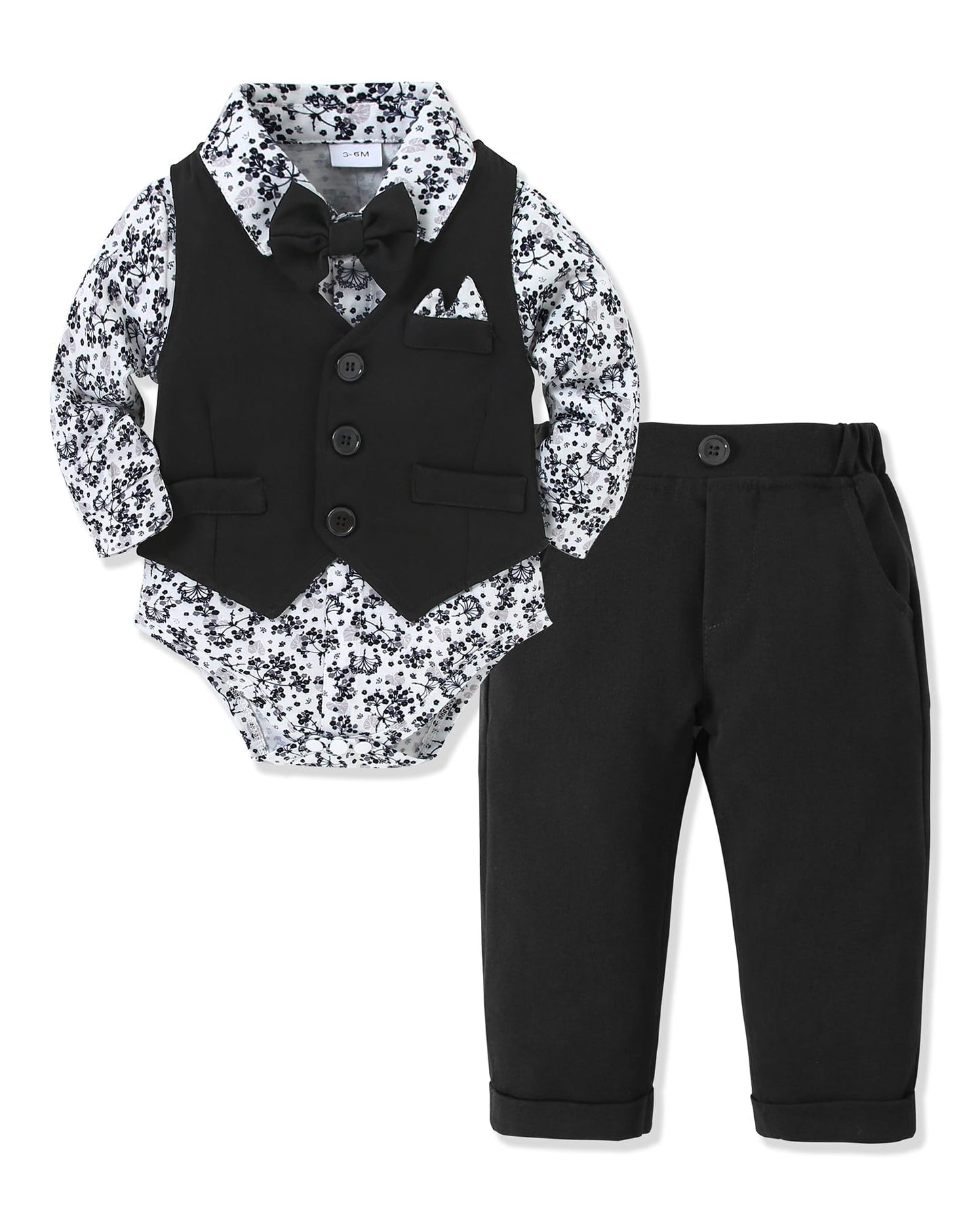 YALLET Baby Boy Clothes Suit 0-24 Months Infant Gentleman Outfits Formal Dress Shirt+Bowtie+Vest+Pants Set Baby Wedding Suits