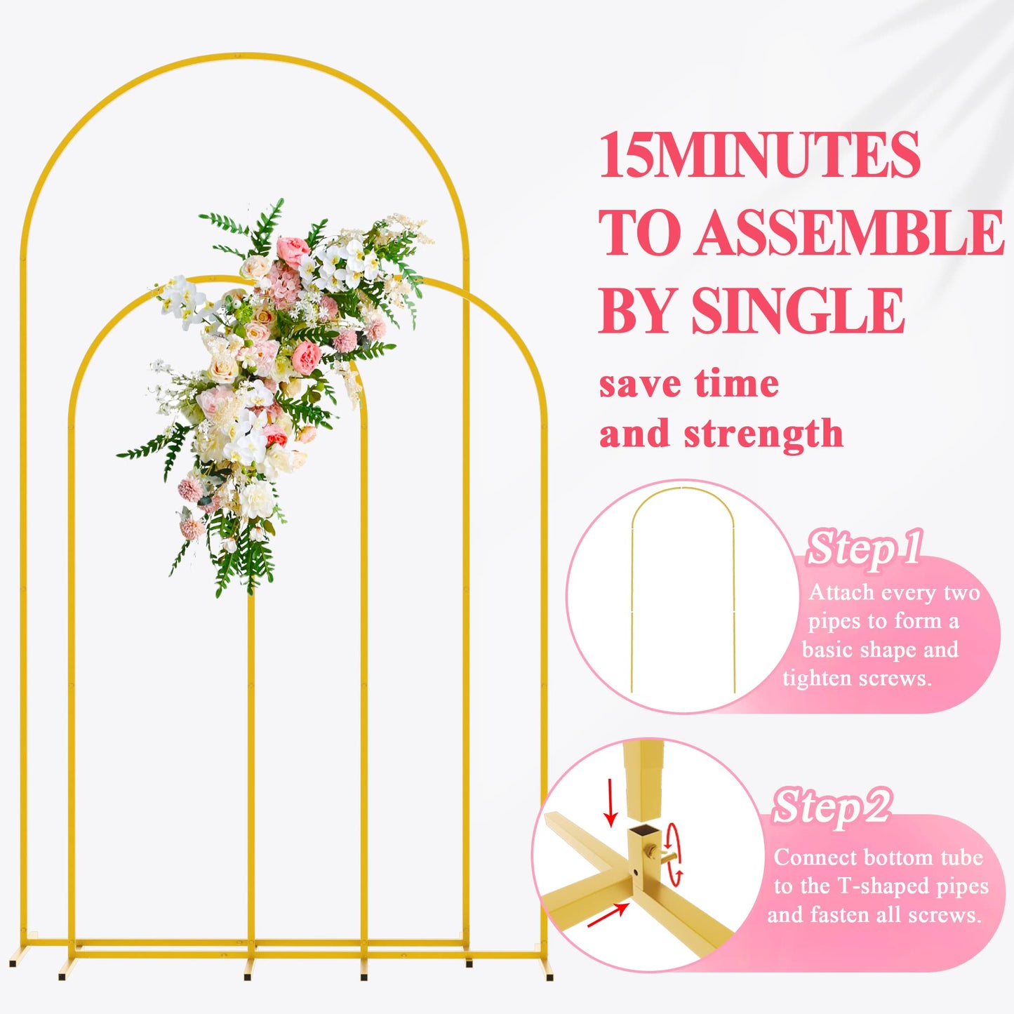 Wokceer Wedding Arch Backdrop Stand 7.2FT, 6.6FT White Metal Arch Stand Set of 2 for Birthday Party Wedding Ceremony Baby Shower Graduation Decoration