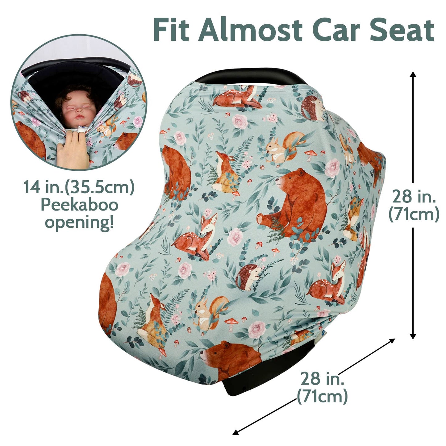 Nursing Cover Breastfeeding, Multi-use Baby CarSeat Cover Girls, Infant Stroller Car Seat Cover, Stretchy Carseat Canopy, Soft Breathable, Peony