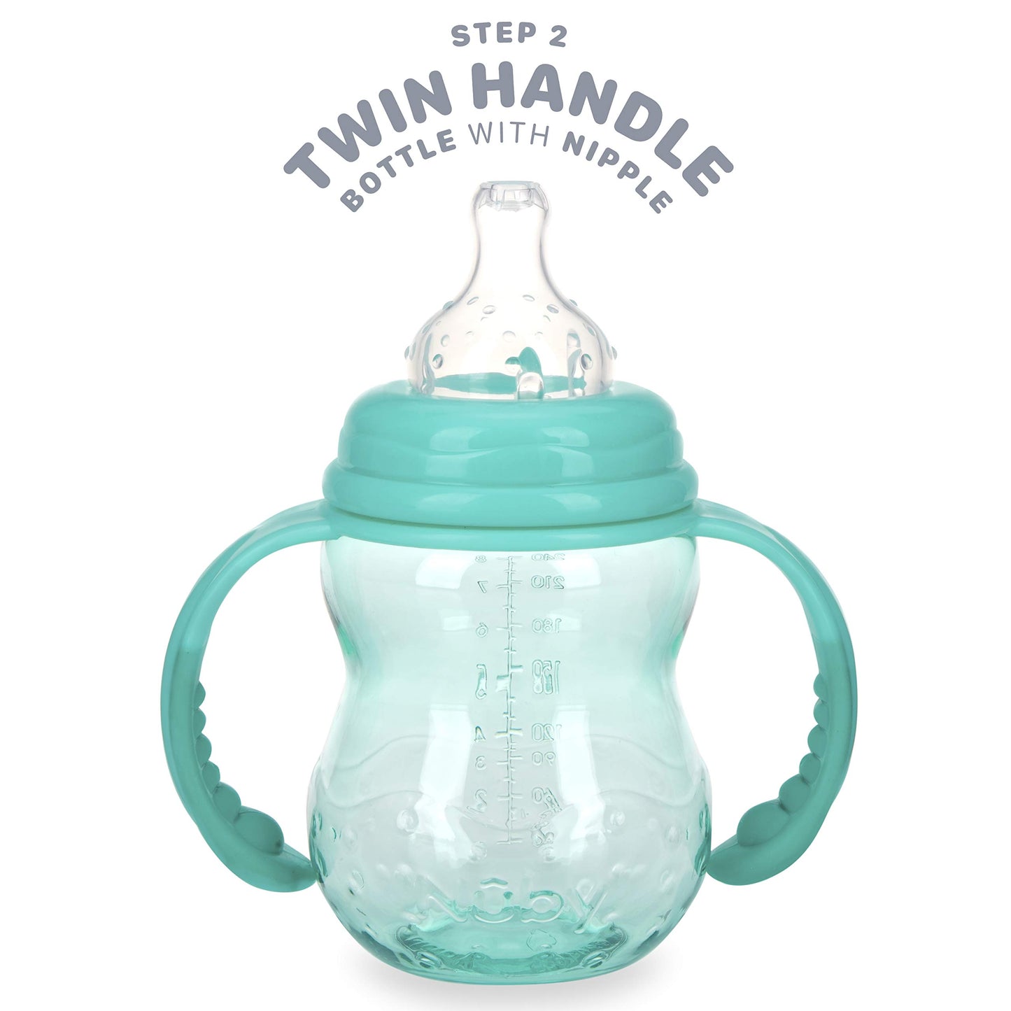 Nuby 3 in 1 Baby Bottle to Training Sippy Cup - 8 Oz Toddler Cups Spill Proof with Soft Spout, Nipple & Removable Grip Handles - Dishwasher Safe (Blue)