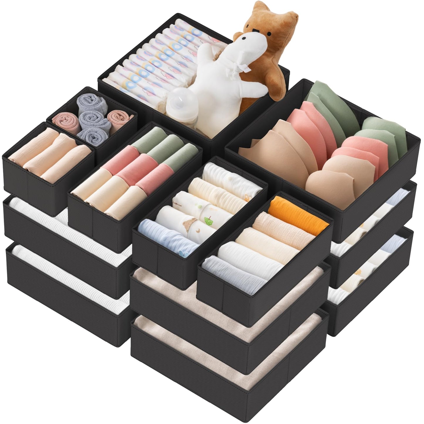 Criusia Drawer Organizer Clothes, 10 Pack Dresser Organizer for Baby Clothes, Underwear, Sock- Foldable Closet Organization and Storage Dividers Bins for Nursery, Bedroom (Beige)