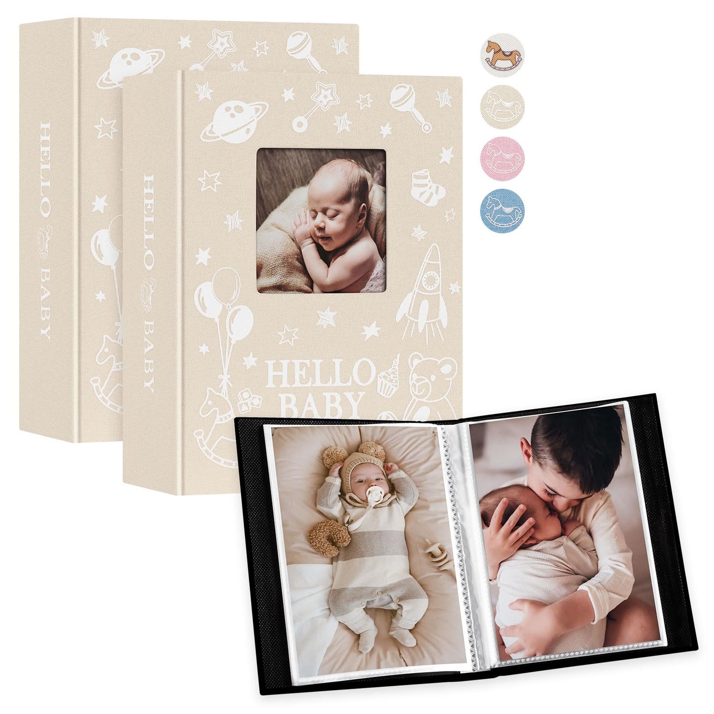 Lanpn Baby Photo Album 4x6 300 Pockets, Linen Newborn Bebe Ultrasound Photo Album with Memo Writing Area, Cover Photo Book, Picture Album for kids, Baby Girl Boy Memory Book Keepsake Colorful