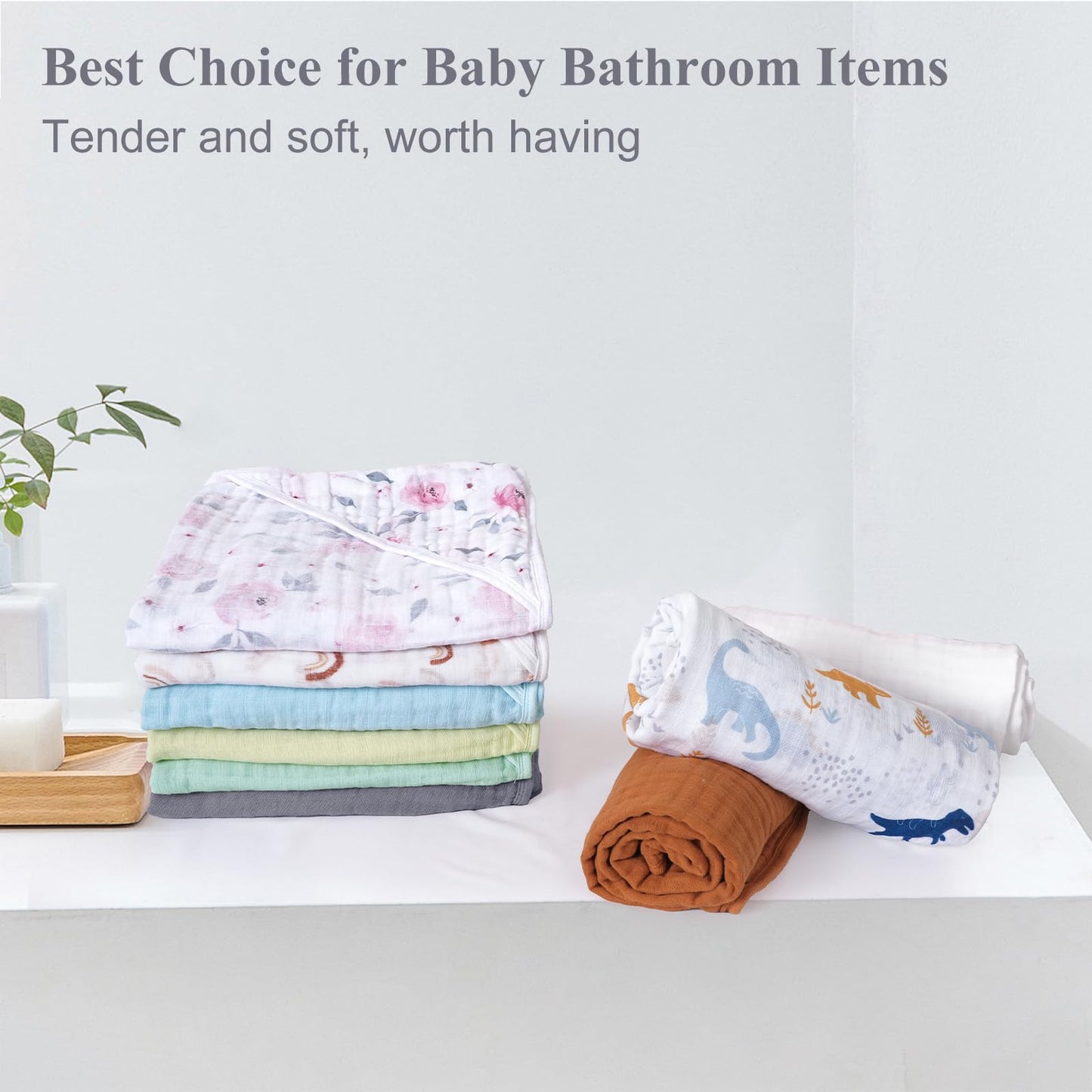 PHF 2 Pack Baby Hooded Towels, 100% Muslin Cotton Baby Bath Towel with Hood for Newborn, Infant, Toddler, Ultra Soft and Absorbent Baby Essentials Bath Towels for Girls, 32x32Inch, Floral