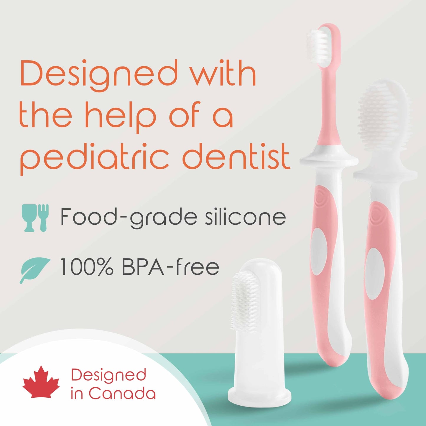 Cherish Baby Care Baby Toothbrush & Toddler Toothbrush Set (0-2 Years) - BPA-Free & Safety-Tested, 2023 Award Winner, Food-Grade Silicone (Teal)