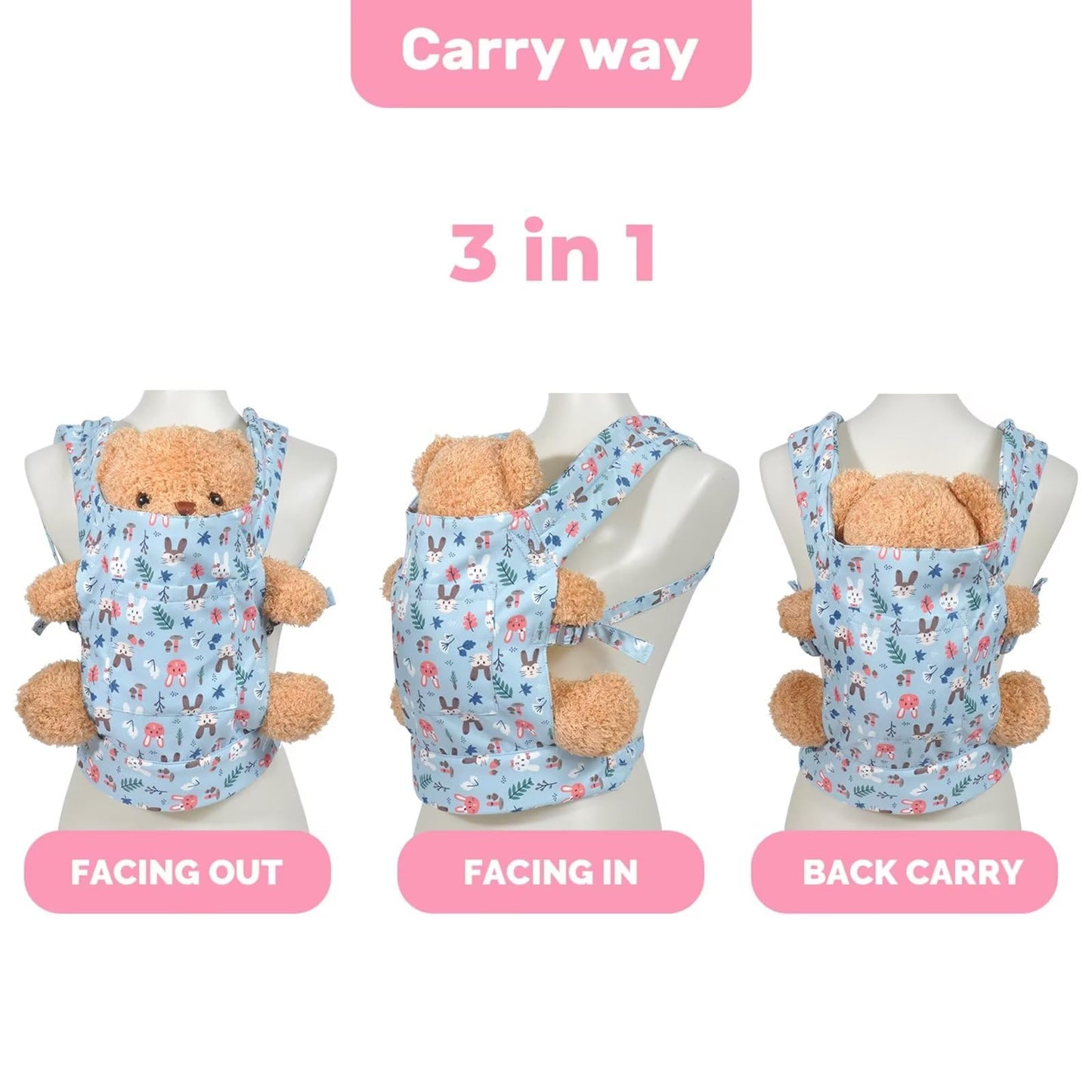 Baby doll carrier for baby girl Premiums soft straps and skin-friendly webbing stuffed animal carrier for kids and toddler facing in facing out and backpack 18 inch doll little flowers design