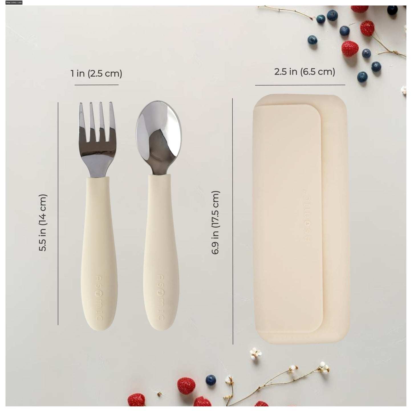 ASOMIC 316 Stainless Steel Utensils Set with Silicone Handle & Travel Case for Toddlers & Kids, Children Spoon, Fork & Case for Daycare, Preschool, School & Baby Meals – BPA-Free, Dishwasher Safe