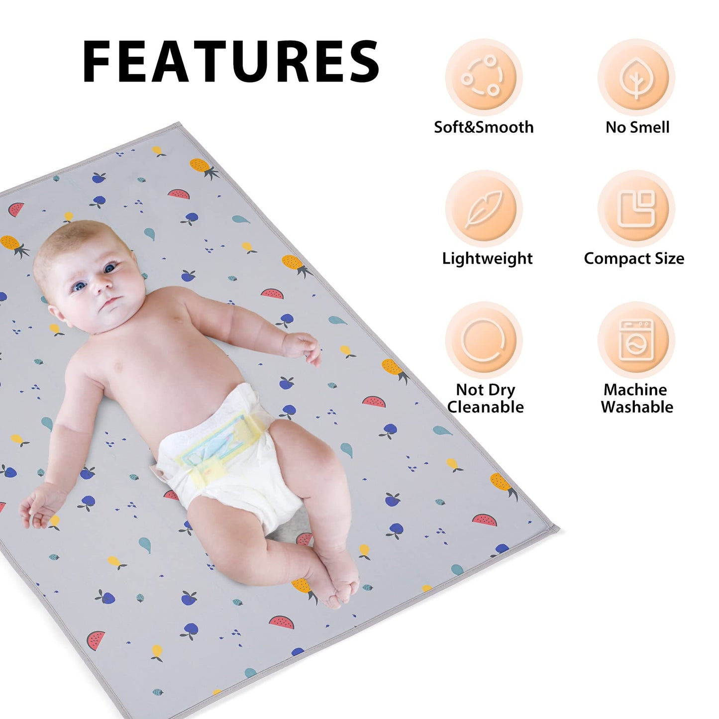 Vegan Leather Baby Changing Mat - Wipeable Portable Changing Pad, Foldable Travel Changing Mat for Baby, Newborns Toddlers Shower Gifts (Flower,20"*28")