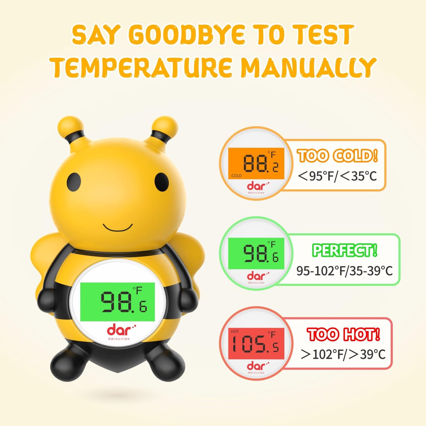Baby Bath Thermometer, Digital Water Temperature Thermometers with 3 Color Backlit and Temperature Warning, Safety Bath Tube Thermometers Floating Toy for Infant, Toddler