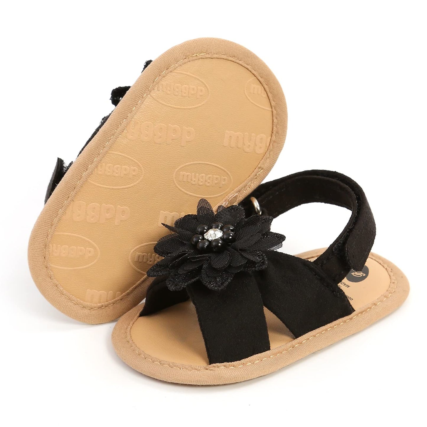 Baby Girls Princess Sandals, Big Rhinestone Flower Open Totes Anti-Skid Soft Sole Walking Shoes, Ankle Stick-On Summer Foot Wear
