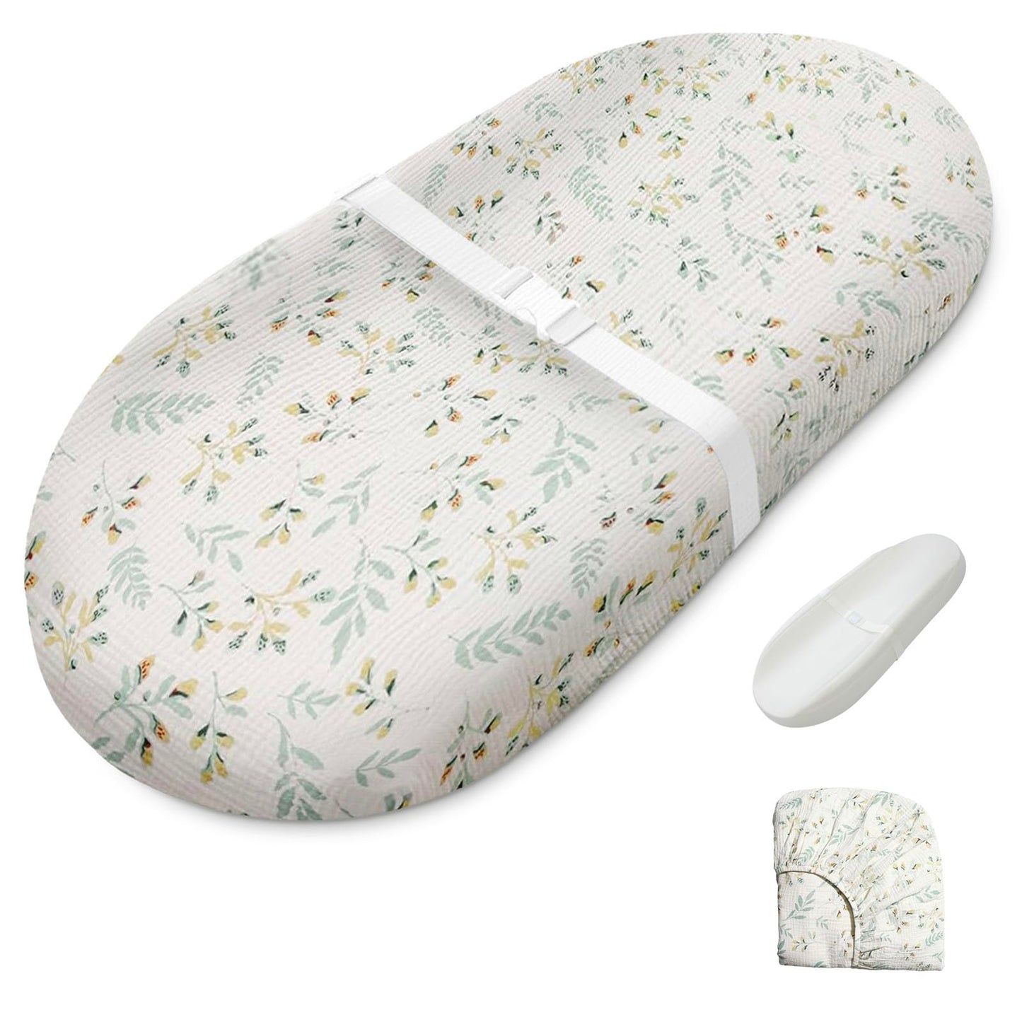 Blissful Diary Muslin Baby Changing Pad with Waterproof Lining Foam, Diaper Changing Table Pad with Cover for Dressers (Monstera, Avocado)