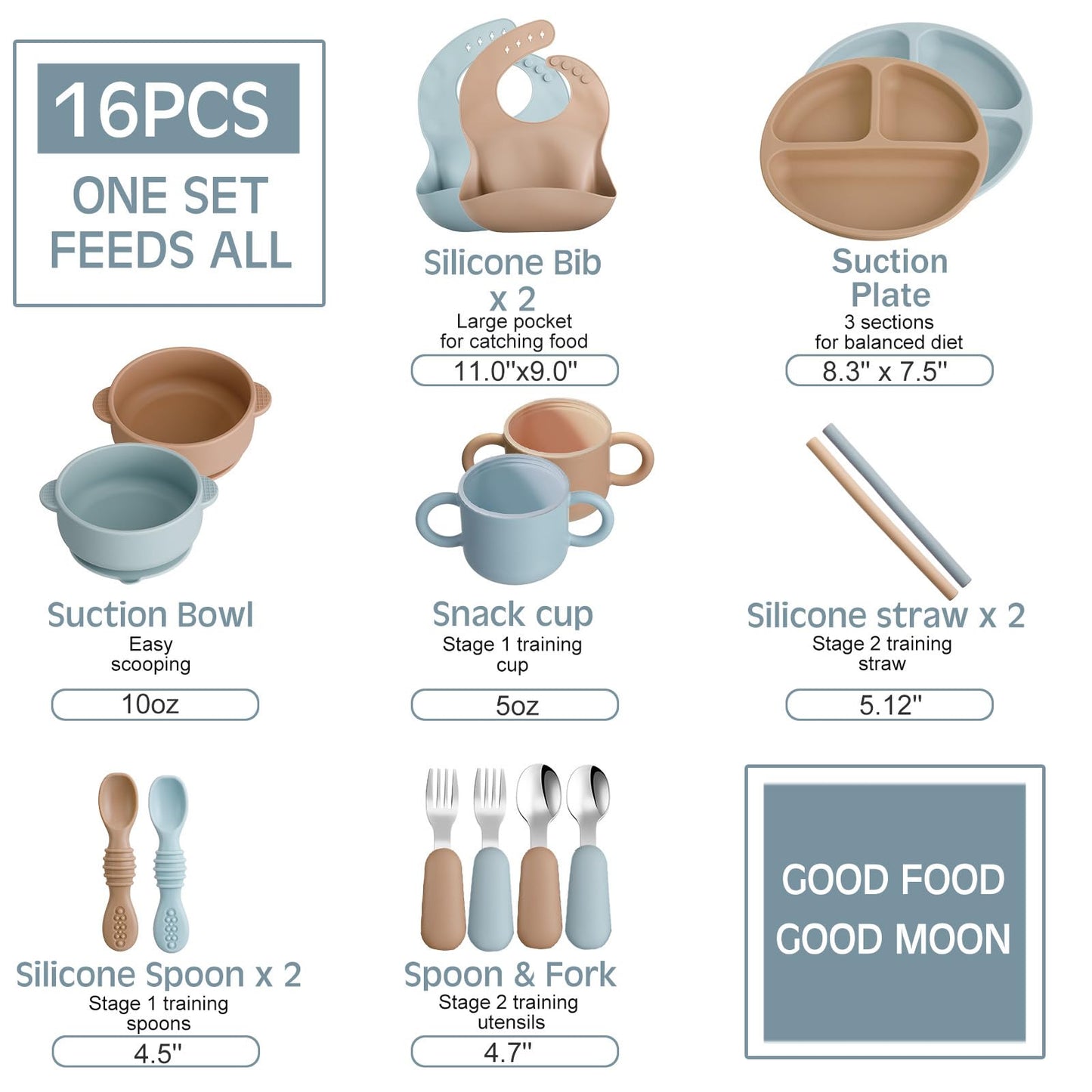 16 Pcs Baby Led Weaning Supplies Silicone Baby Feeding Set Plates with Suction Utensils with Divided Adjustable Bib Bowl Cutlery Snack Cup Spoons Straw 6 Months+(Purple, Pink)