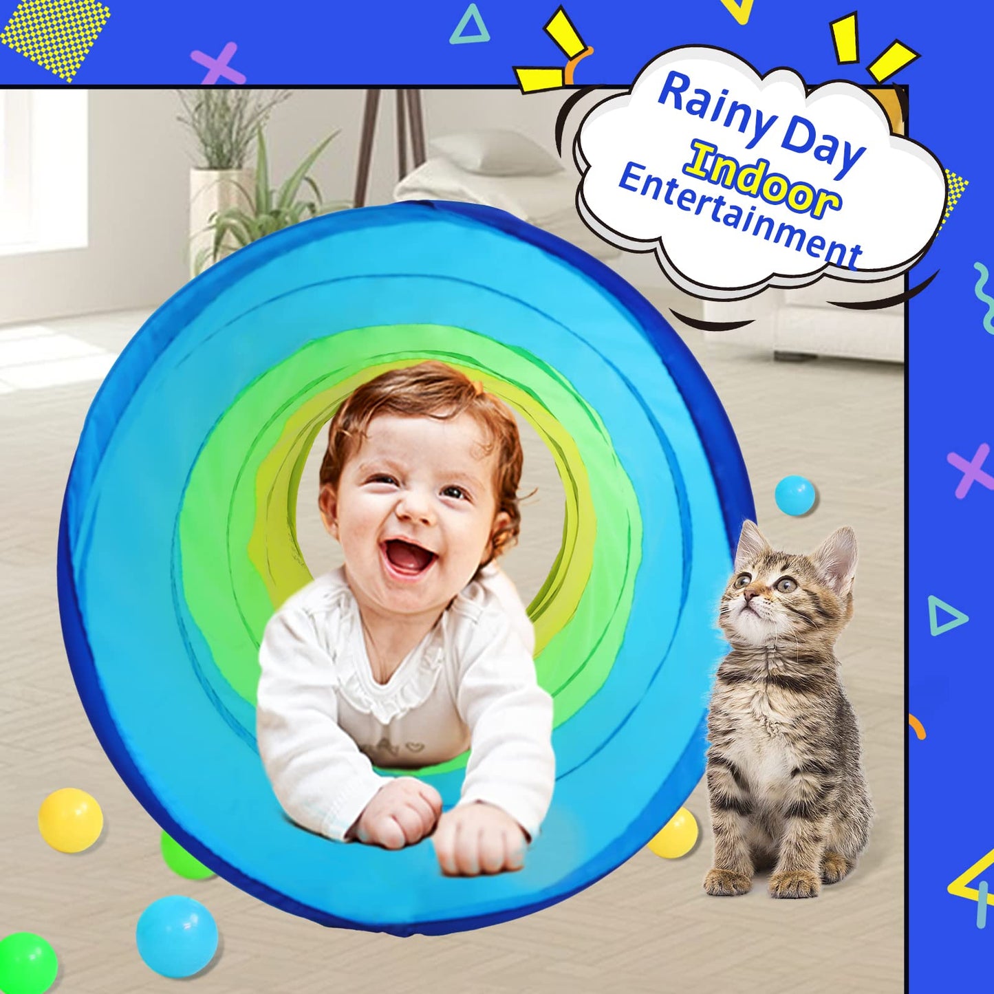 PigPigPen Pop Up Play Tunnel Tent for Toddlers Babies or Dogs, Indoor & Outdoor Toys for Kids Backyard Playset. (Red,Yellow,Blue)