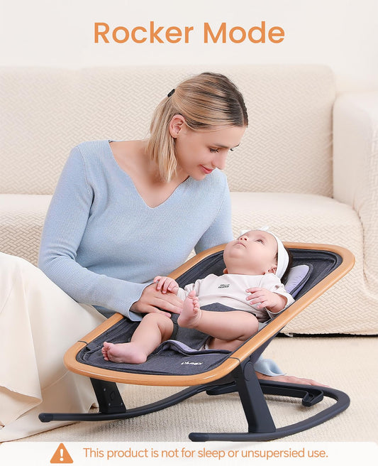 LAREX Baby Bouncer, Portable Bouncer Seat Baby Rocker Chair Infant Bouncy Seat with 3 Point Harness, Infant 2 in 1 Rocker, 0-6 Months up to 20 lbs