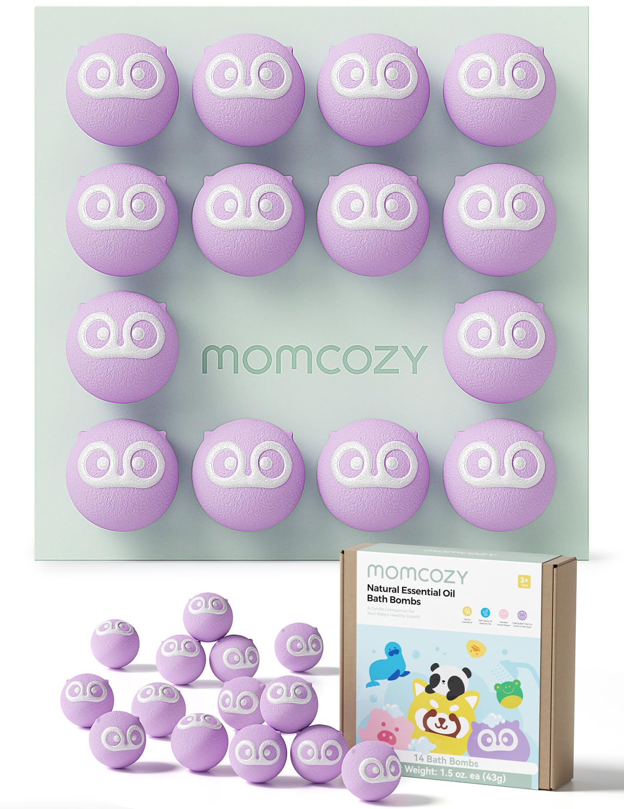 Momcozy Natural&Organic Essential Oil Bath Bombs,14 Pcs Bubble Bath Fizzy Balls with 7 Cute Animal Shapes,Bath Bombs Gift Set for Kids Girls Boys Toddler, Ideal Gift for Children's Day, Bath Bomb Kit