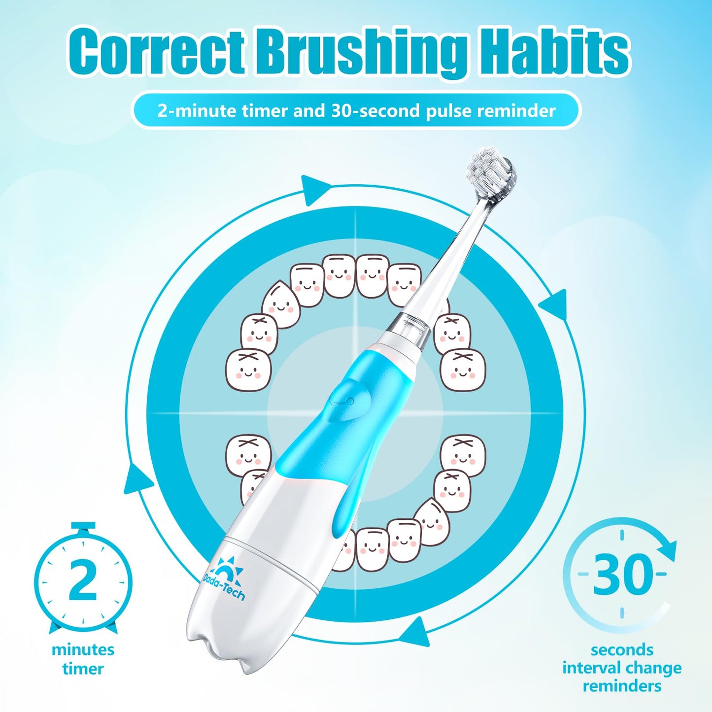 DADA-TECH Toddler Electric Toothbrush Kids Age 1-2-3 Years Old, Baby Electric Toothbrush with LED Light 2 Minutes Timer 4 Vibrating Heads for Infants Toothbrush 6 to 12 Months and Up (Pink Penguin)