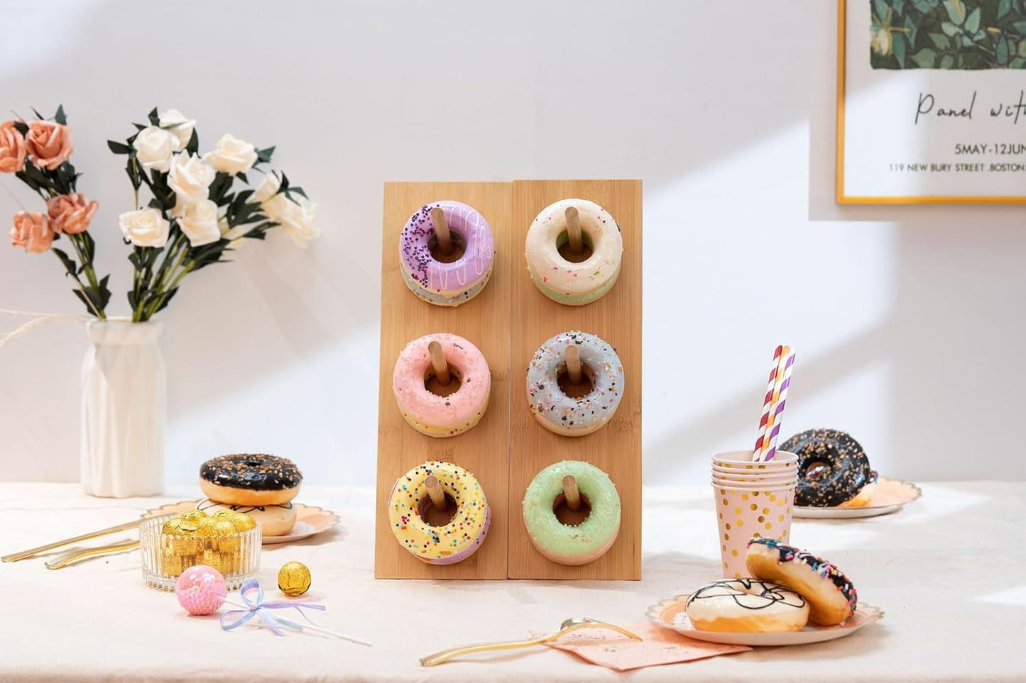 Aimto Donut Wall Stand Wooden Doughnut Display Stand Dessert Table Decoration for Party, Dessert Table,Birthday, Wedding, Baby Shower, Bridal Showers, Pack of 2(Bamboo)
