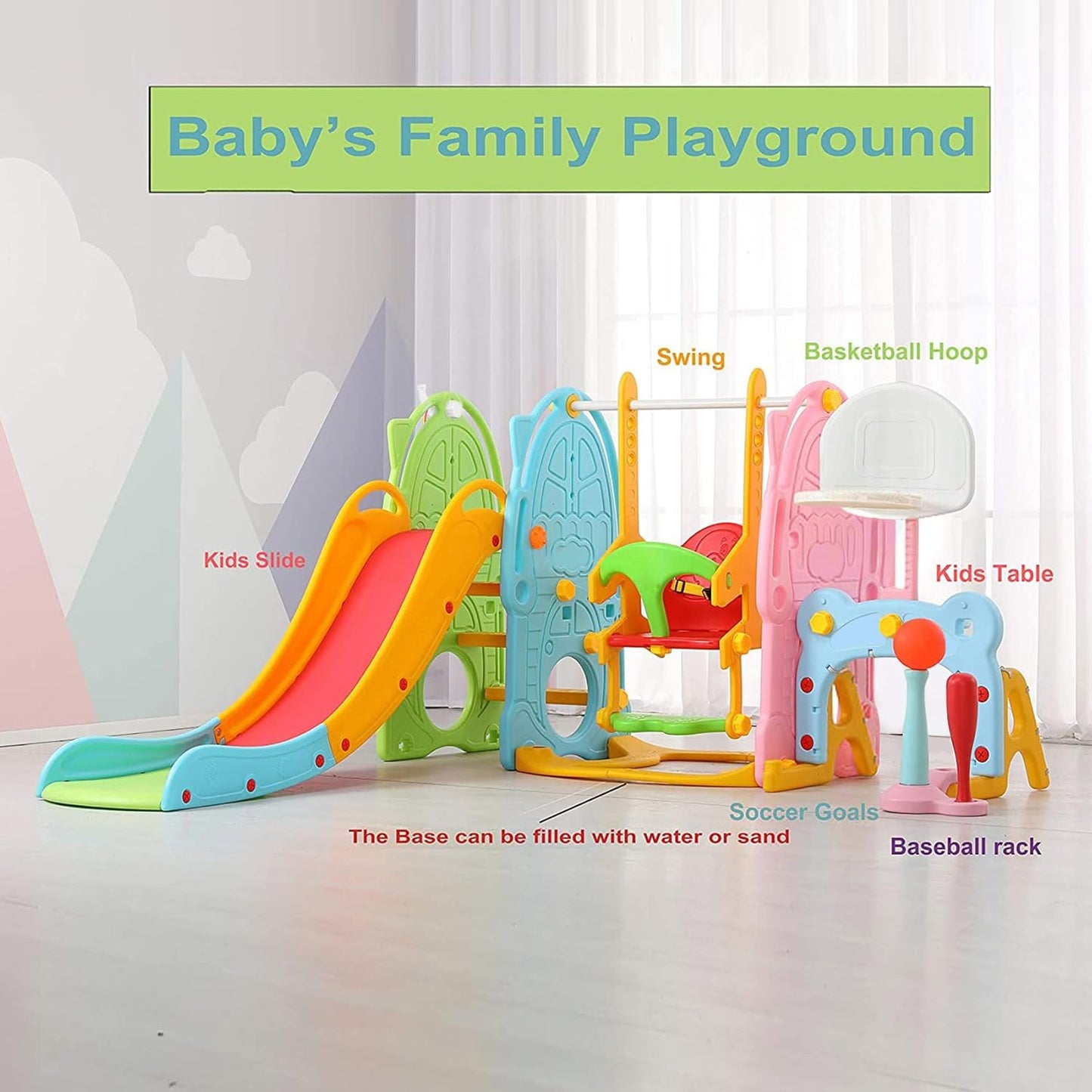 UNICOO - Toddler Slide and Swing Set, Kids Indoor and Outdoor Playground Combination for Boys & Girls (Kids Playground Set-8 in 1 - Mixed Color)