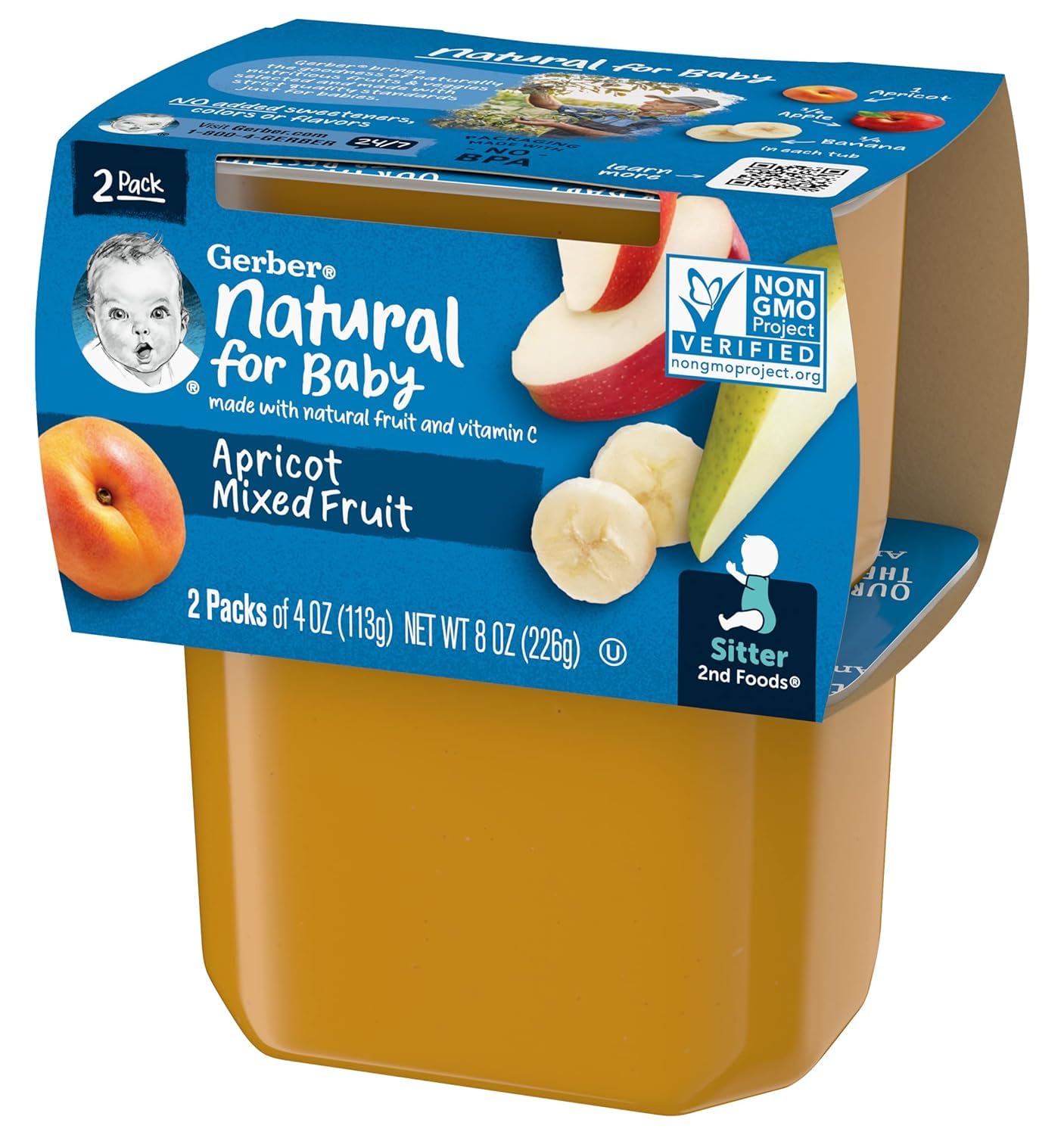 Gerber Natural for Baby 2nd Foods Baby Food Tubs, Apricot Mixed Fruit, Made with Natural Fruit & Vitamin C, Pureed Baby Food (8 Ounce (Pack of 8))