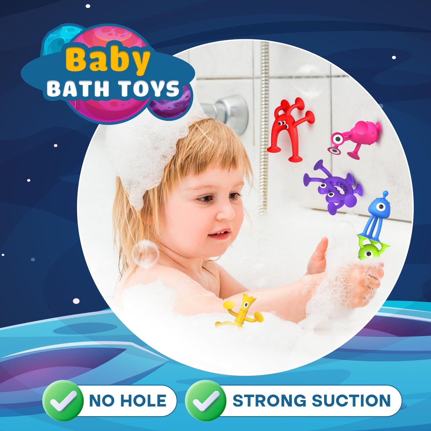 Baby Bath Toys Suction Toy: No Hole Bath Toy for Baby Toddlers - Kids Mini Sensory Fidget Suction Cup Toys for Boys Girls - Window Building Toy Travel Essentials Road Trip Activities for Kids Gifts