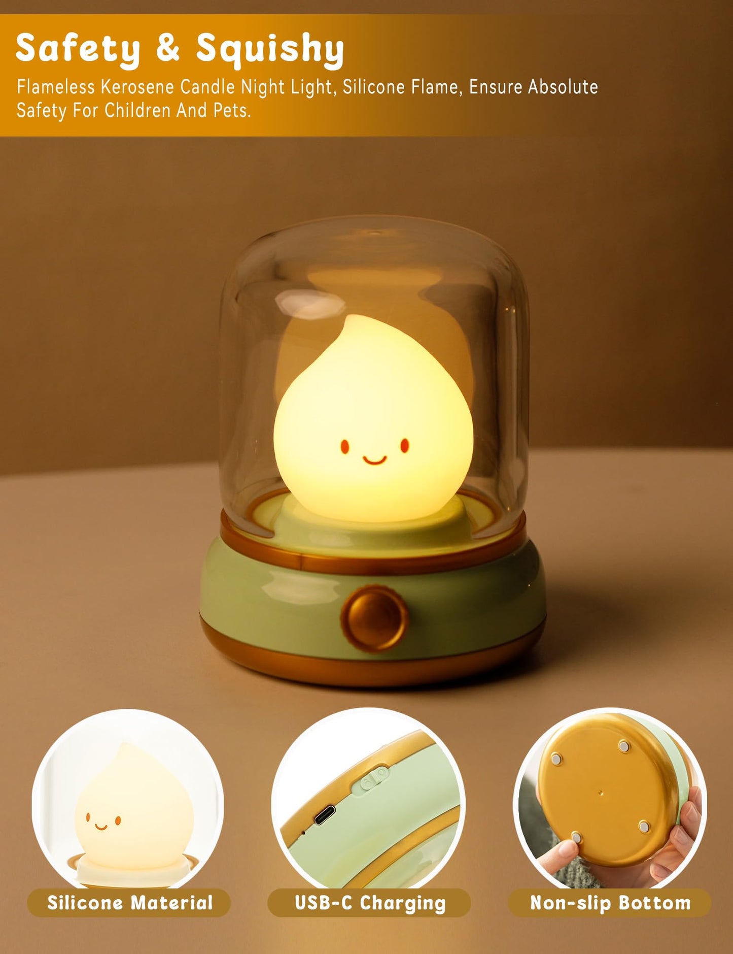 Cute Chibi Flame Lamp, Anime Cozy Lights, Retro Rechargeable Night Light, Decor, Cute Desk Accessories, Gifts