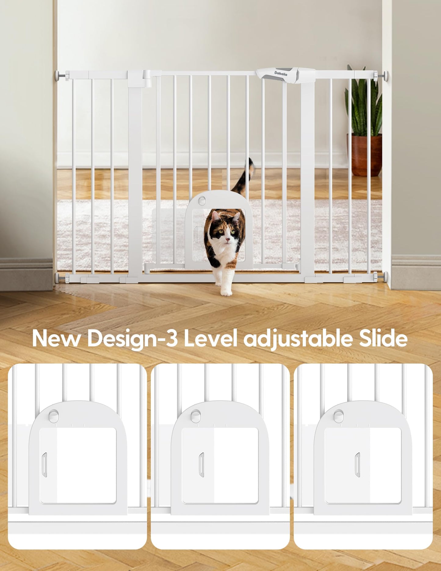 Babelio Upgraded Baby Gate with Cat Door, 29-43" Auto Close Durable Dog Gate for Stairs, Doorways and House, Easy Walk Thru Safety Gate with Pet Door Includes 4 Wall Cups, Black