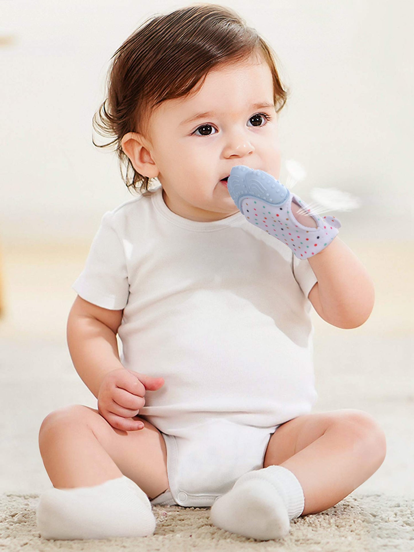 Giftty Baby Teething Mitten, Self-Soothing Teether Glove, Pain Relief Silicone Mitt, Double Breathable, Stay on Baby's Hand, Unisex for Babies 3-12 Months(2 Pink Mittens)