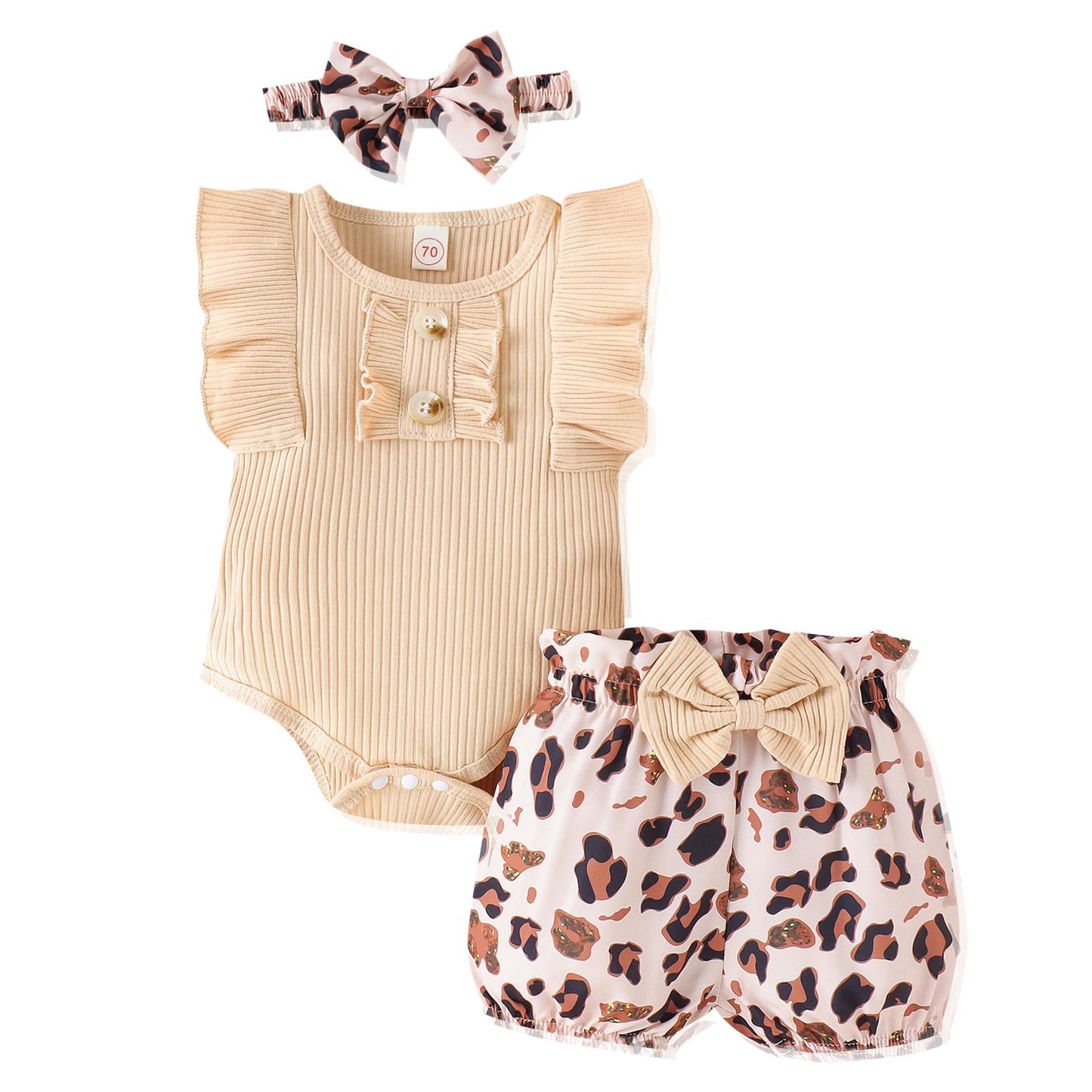 Newborn Baby Girl Clothes Outfits Ruffle Romper and Short Pant Sets with Headband Infant Bodysuits