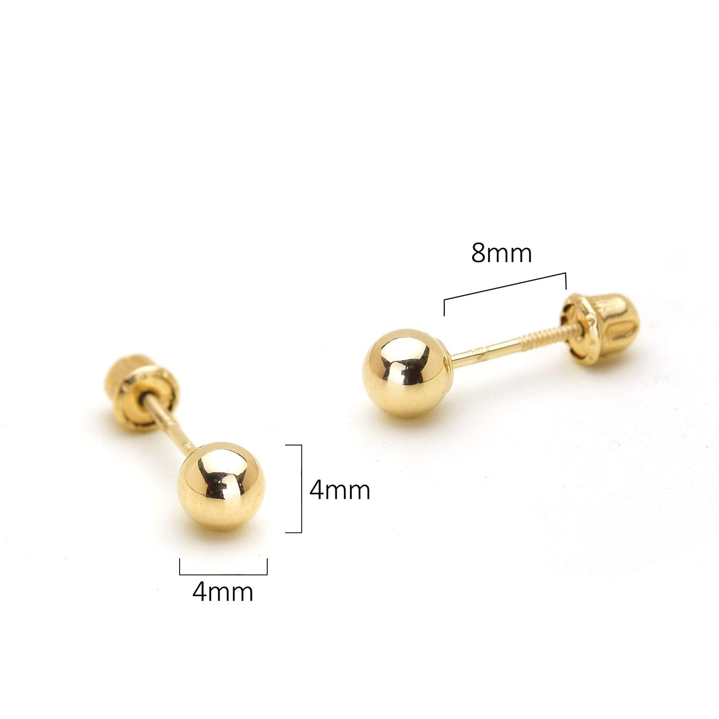 14k Yellow Gold 2,3,4,5,6mm Plain Hollow Gold Ball Children Screw back Baby Girls Stud Earrings