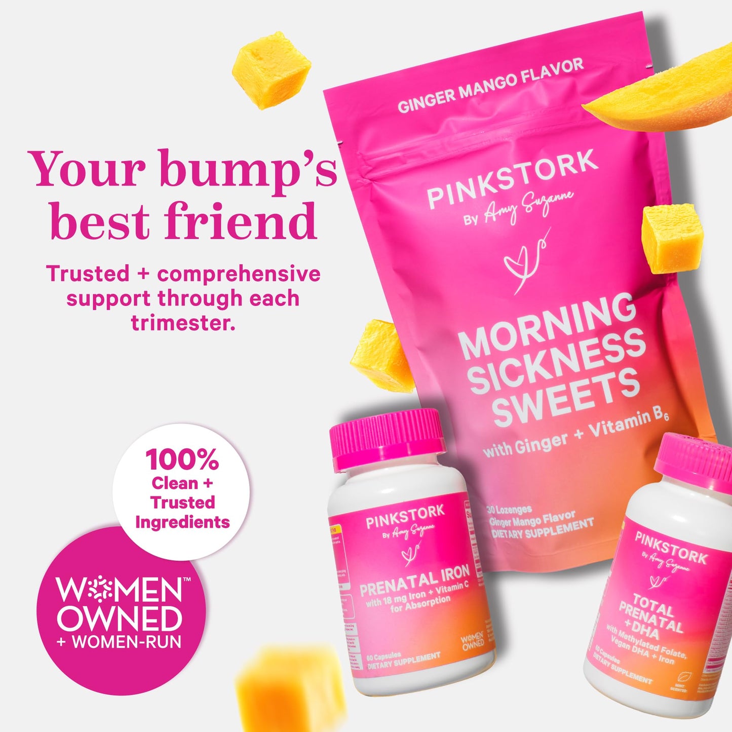 Pink Stork Morning Sickness Sweets, Organic Raspberry Ginger Candy with Vitamin B6, Support for Motion Sickness, Prenatal Heartburn - Pregnancy Must Haves - 30 Wrapped Drops