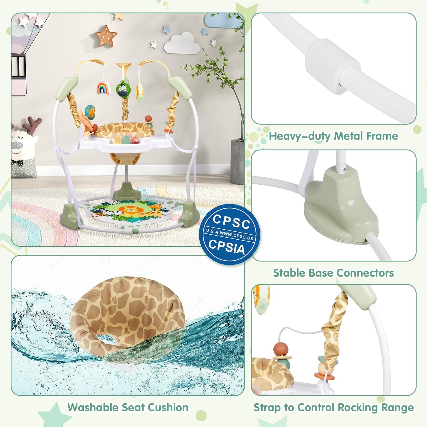 Baby Activity Center, 3-in-1 Baby Jumper, Infant Activity Center with 360° Rotating Seat, Music, Lights, 3 Adjustable Heights, Infant Activity Jumper for 6+ Months JP2401