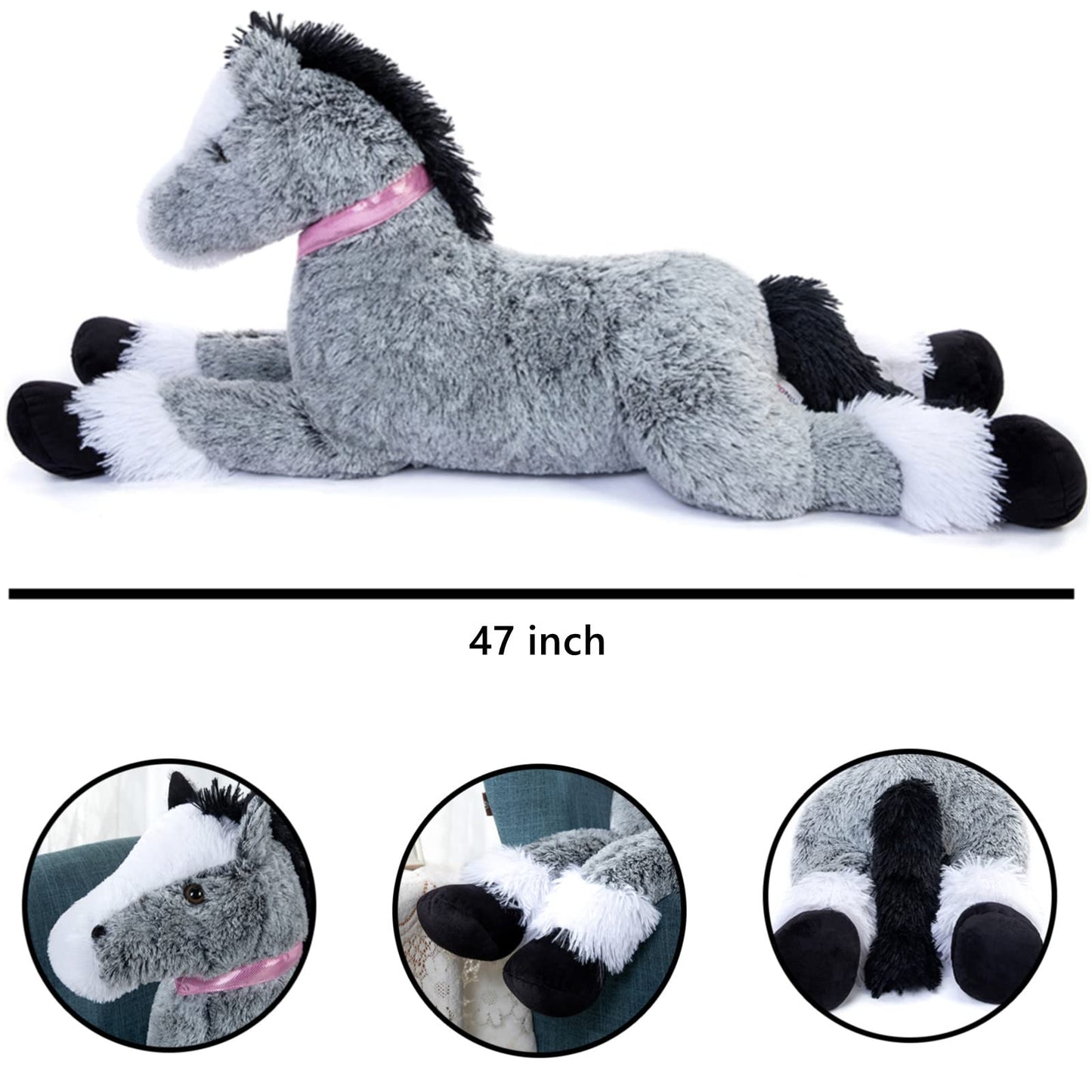 Tezituor Giant Stuffed Animal, 4ft Large Brown Pony Plush Toy, 47 inch Horse Plush Pillow Gift for Boys Girls