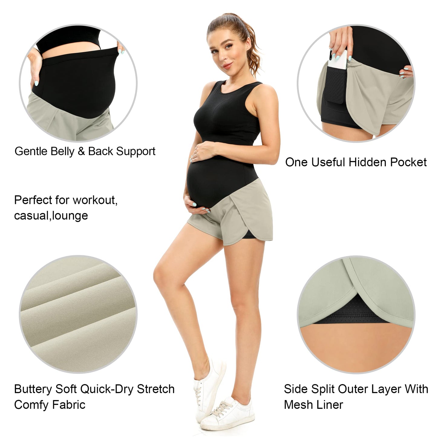 POSHGLAM Women‘s Maternity Shorts Over Belly Workout Running Casual Summer Pregnancy Shorts