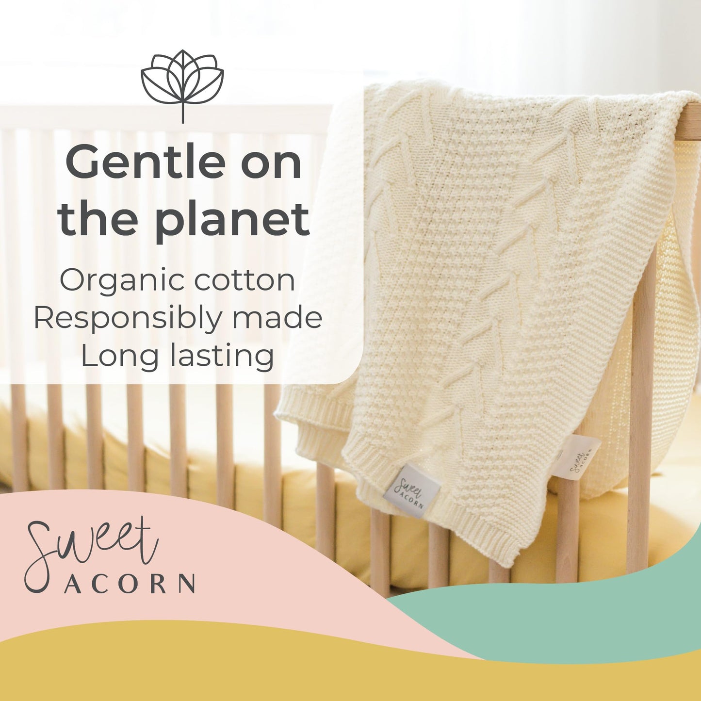 Knit Baby Blanket in Elegant Pattern, Organic Cotton Blankets for Crib or Stroller, Receiving Blankets - Salt White