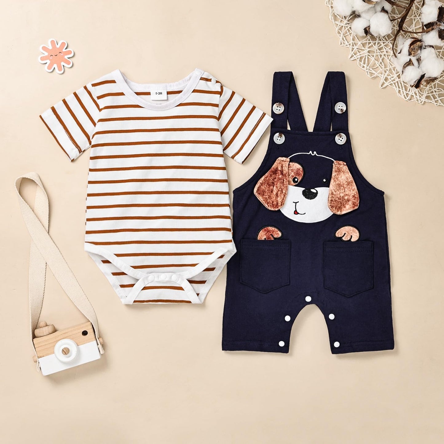 Baby Boy Clothes Newborn Outfits Stripe Romper Infant Cartoon Overall Adjustable Suspender Pants Set 0-18 Months