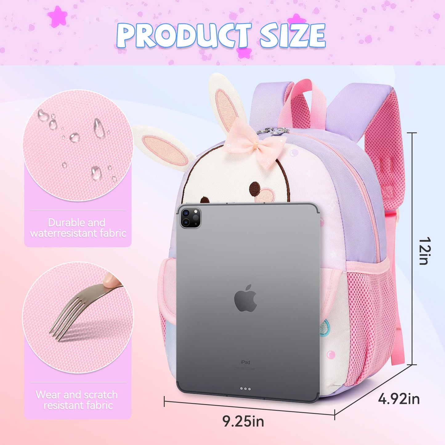 Toddler Backpack for 1-3 Year Old Girls & Boys Waterproof 3D Animal Cartoon Rabbit Design Kids Travel Backpack Lightweight Preschool Daycare Bag with Adjustable Straps(Little White Rabbit)