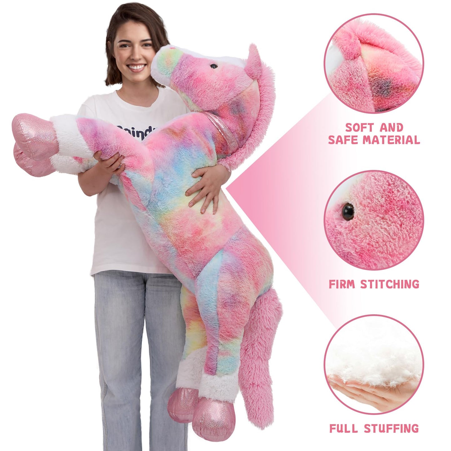 Tezituor 47 Inch Giant Horse Stuffed Animal, 4ft Realistic Chocolate Stuffed Horse Plush Toy, Hugging Soft Horse Pony Plush Pillow for Boys Girls,