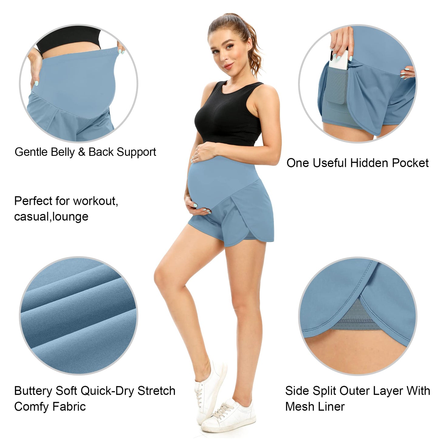 POSHGLAM Women‘s Maternity Shorts Over Belly Workout Running Casual Summer Pregnancy Shorts