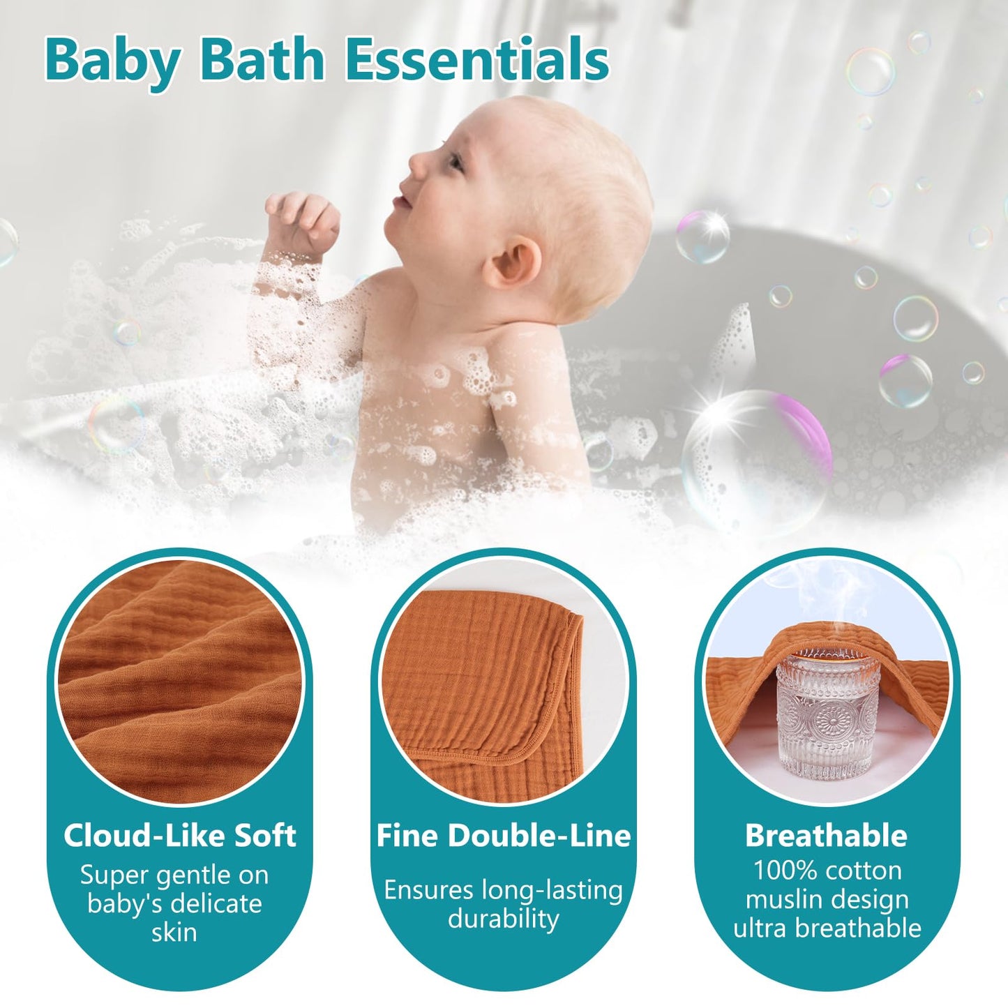PHF 2 Pack Baby Hooded Towels, 100% Muslin Cotton Baby Bath Towel with Hood for Newborn, Infant, Toddler, Ultra Soft and Absorbent Baby Essentials Bath Towels for Girls, 32x32Inch, Floral