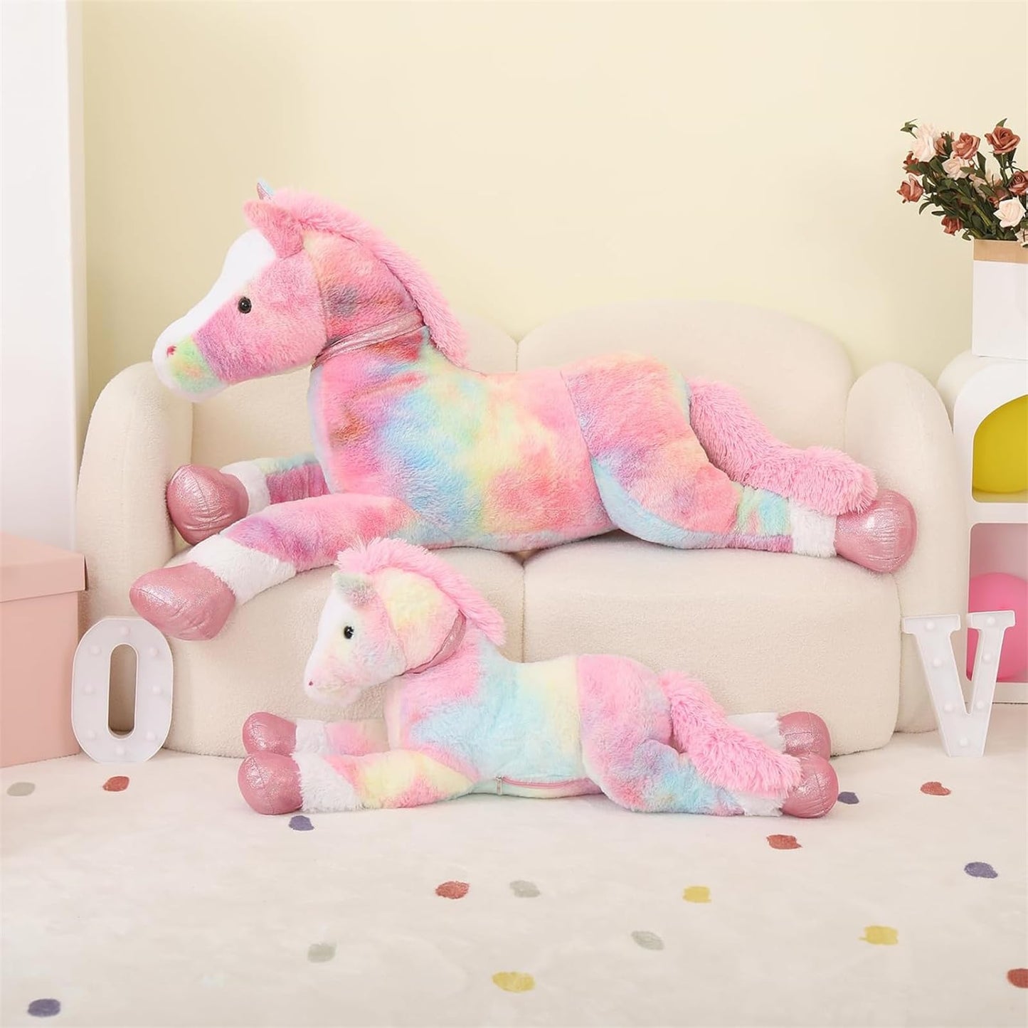 Tezituor 47 Inch Giant Horse Stuffed Animal, 4ft Realistic Chocolate Stuffed Horse Plush Toy, Hugging Soft Horse Pony Plush Pillow for Boys Girls,