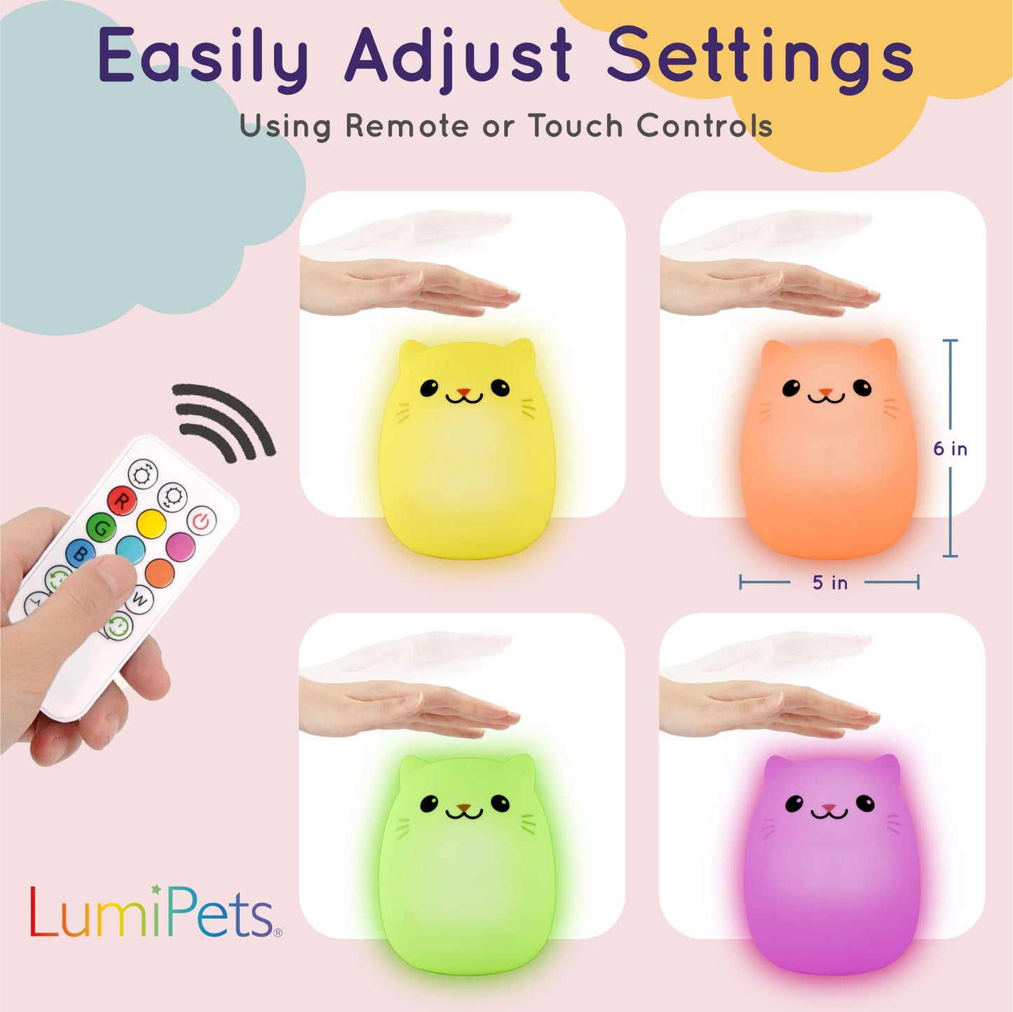 Lumipets Remote Control Silicone Night Light for Kids - Pig Design with 9 Soft Colors & Sleep Timer - Rechargeable, Battery-Operated Lamp for Bedroom | Baby Nursery, Toddler, Girls, Boys