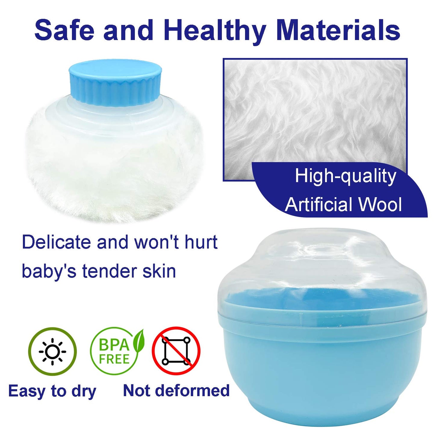 BPA Free Baby Powder Puff Box, Large 2.8" Fluffy Body After-Bath Powder Case, Baby Care Face/Body Villus Powder Puff Container, Makeup Cosmetic Talcum Powder Container with Hand Holder (Pink)