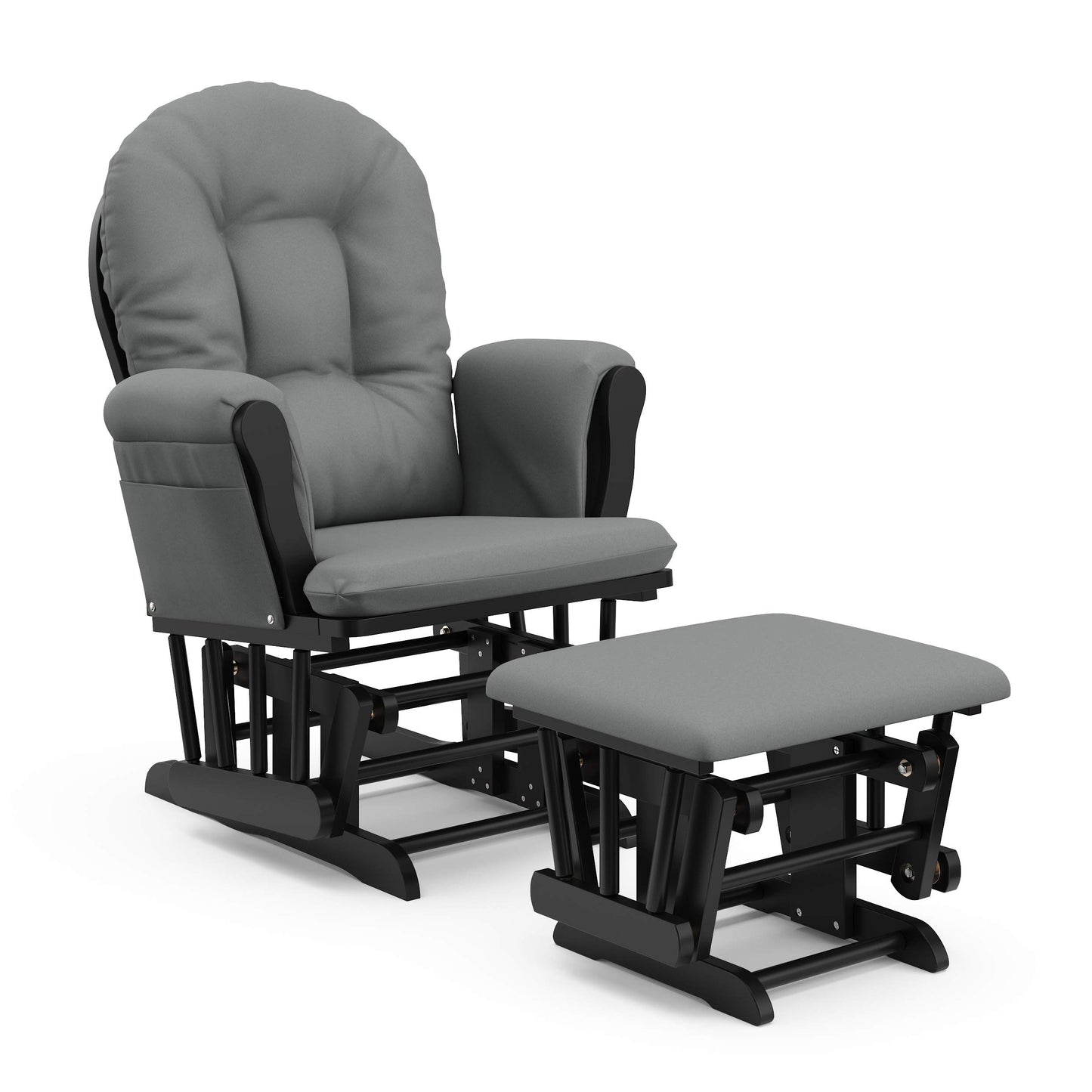 Storkcraft Premium Hoop Glider and Ottoman (Espresso Base, Gray Cushion) – Padded Cushions with Storage Pocket, Smooth Rocking Motion, Easy to Assemble, Solid Hardwood Base
